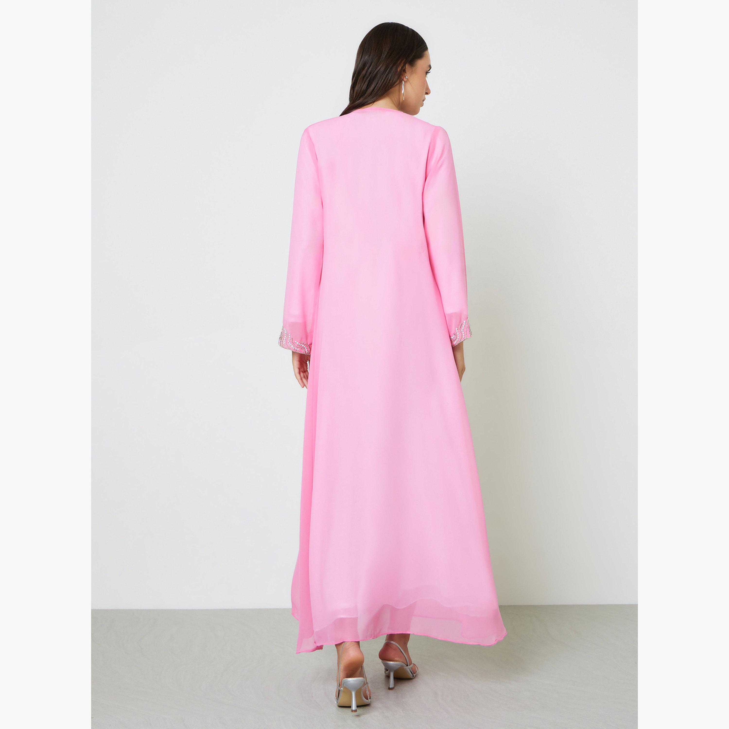 Maxim Creation X Styli Pink Embellished Tie-Up Jalabiya Set-women-arabicclothing-sets-image-4
