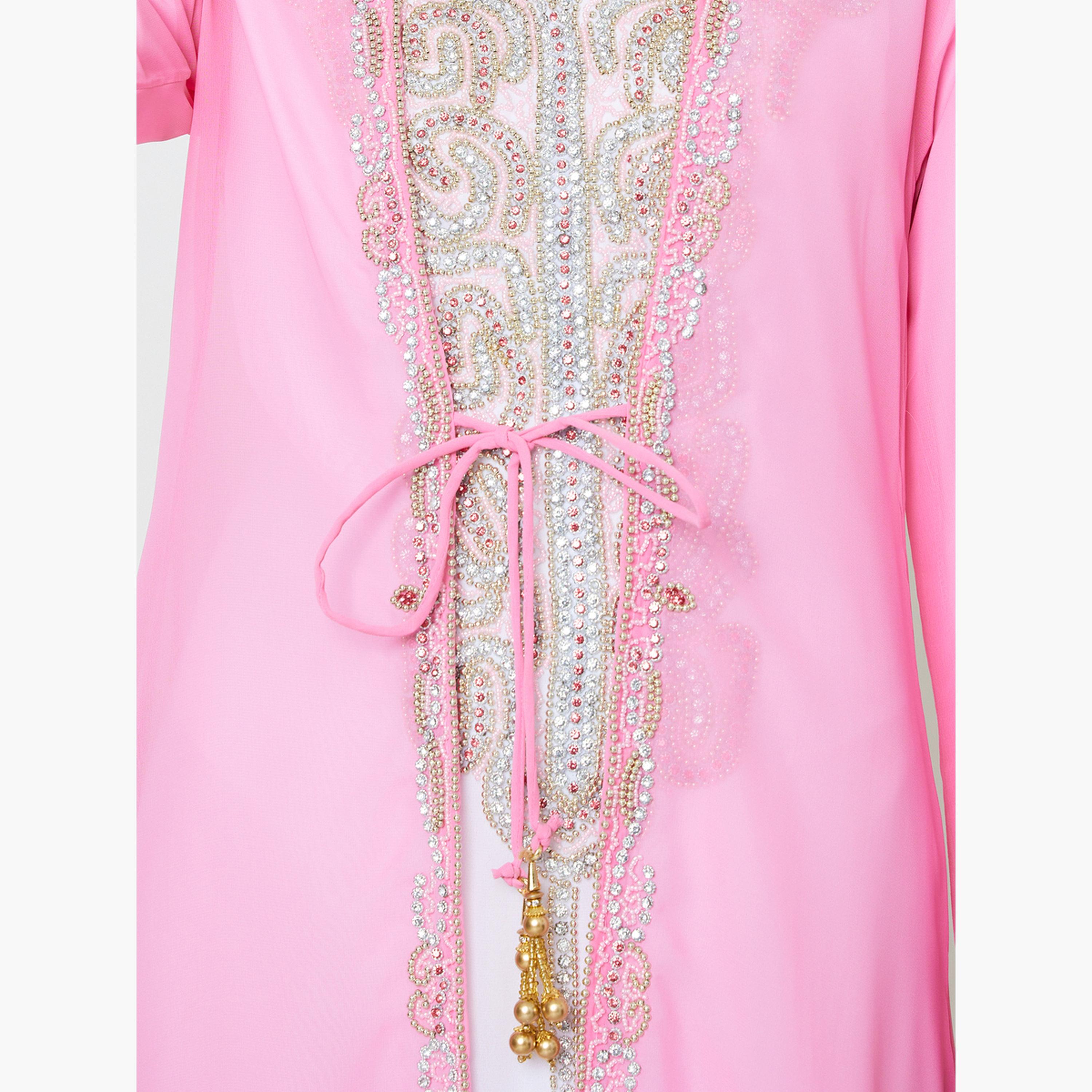 Maxim Creation X Styli Pink Embellished Tie-Up Jalabiya Set-women-arabicclothing-sets-image-5