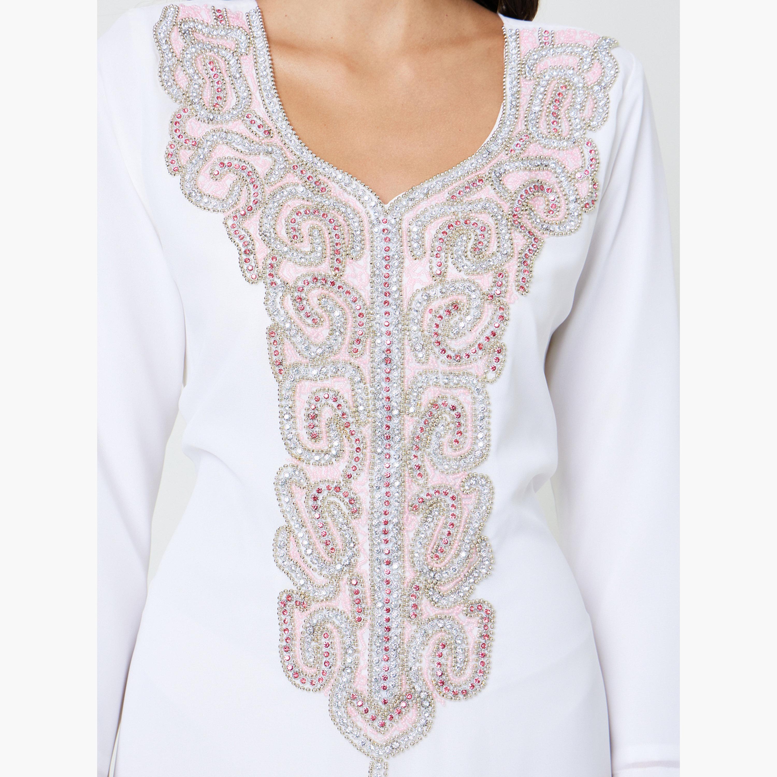 Maxim Creation X Styli Pink Embellished Tie-Up Jalabiya Set-women-arabicclothing-sets-image-6