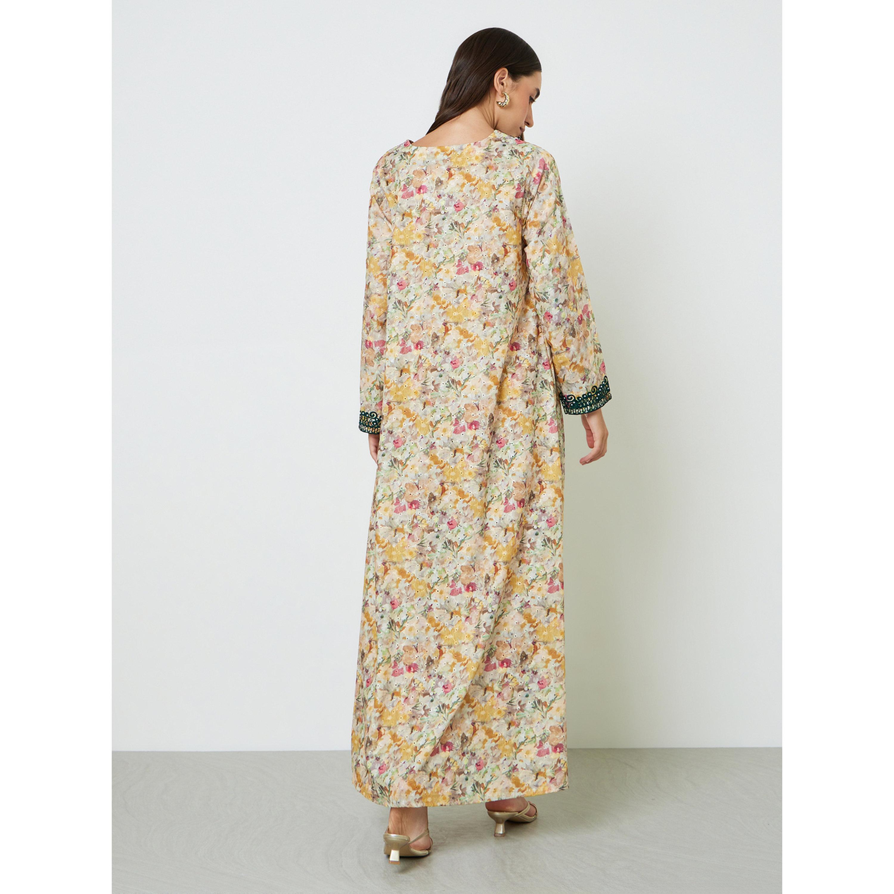 جلابية قطن مطبوعة بتفاصيل تطريز خيوط-women-arabicclothing-jalabiyas-image-3
