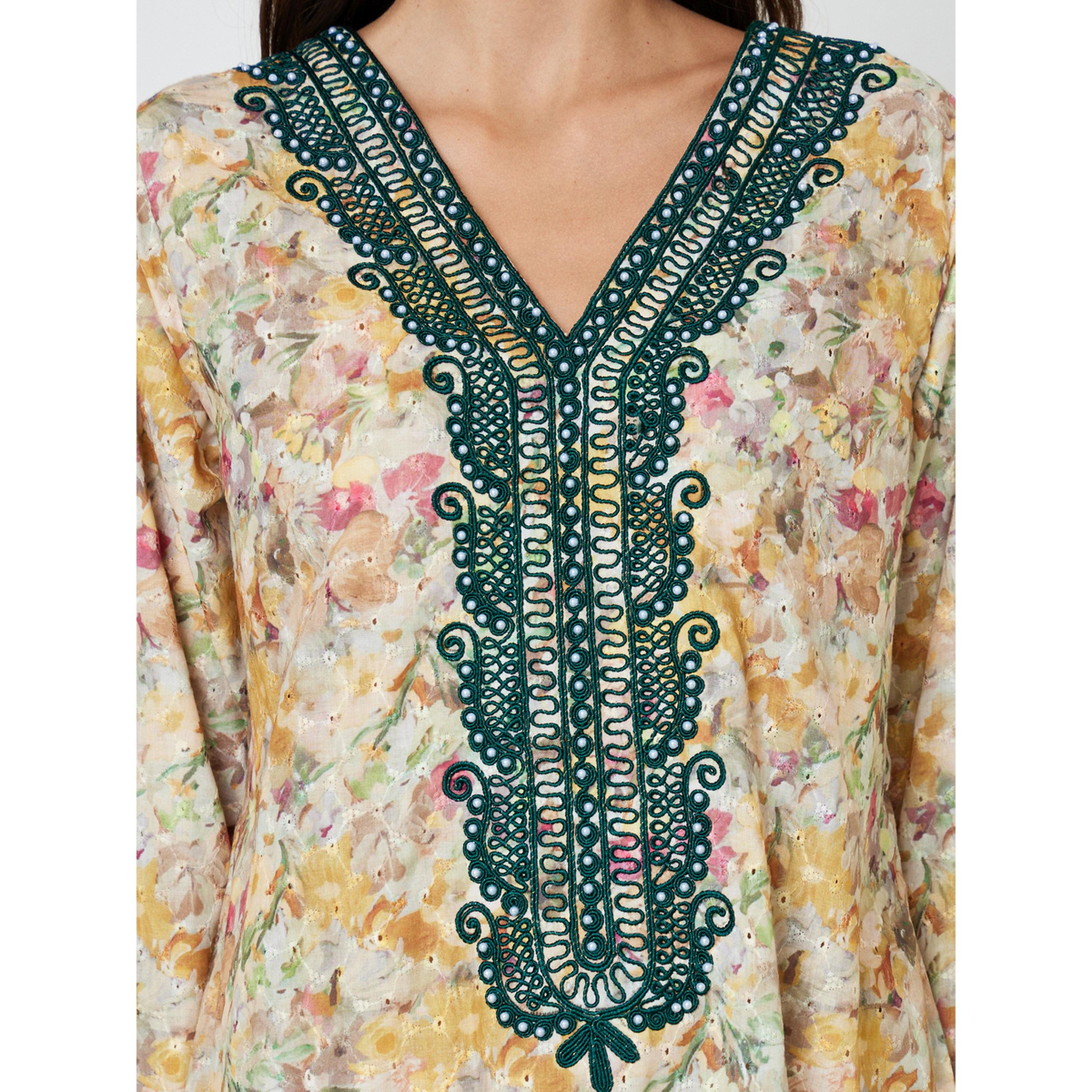 جلابية قطن مطبوعة بتفاصيل تطريز خيوط-women-arabicclothing-jalabiyas-image-5