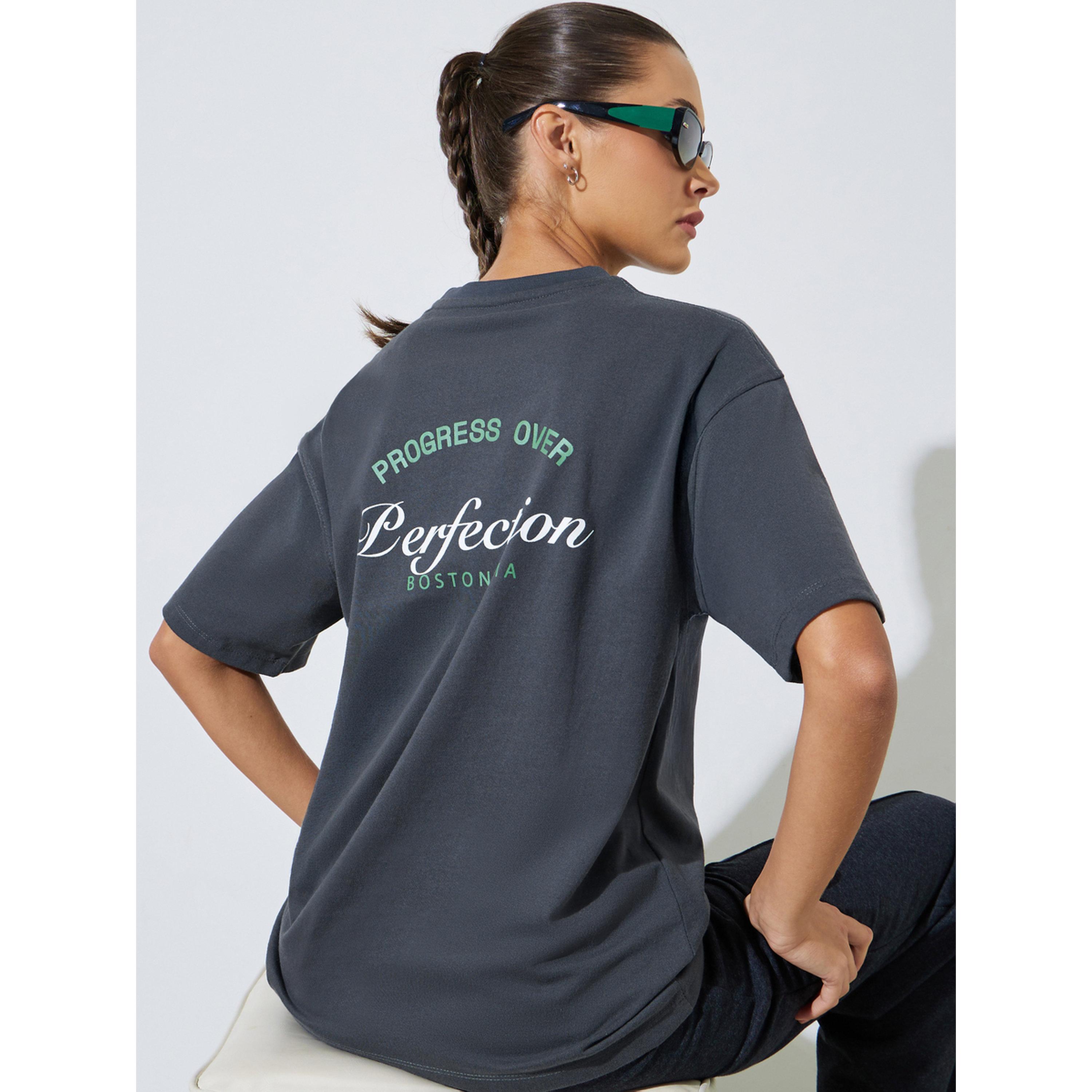 Styli Grey Front and Back Print Short Sleeves T-Shirt-women-clothing-tshirts-image-5