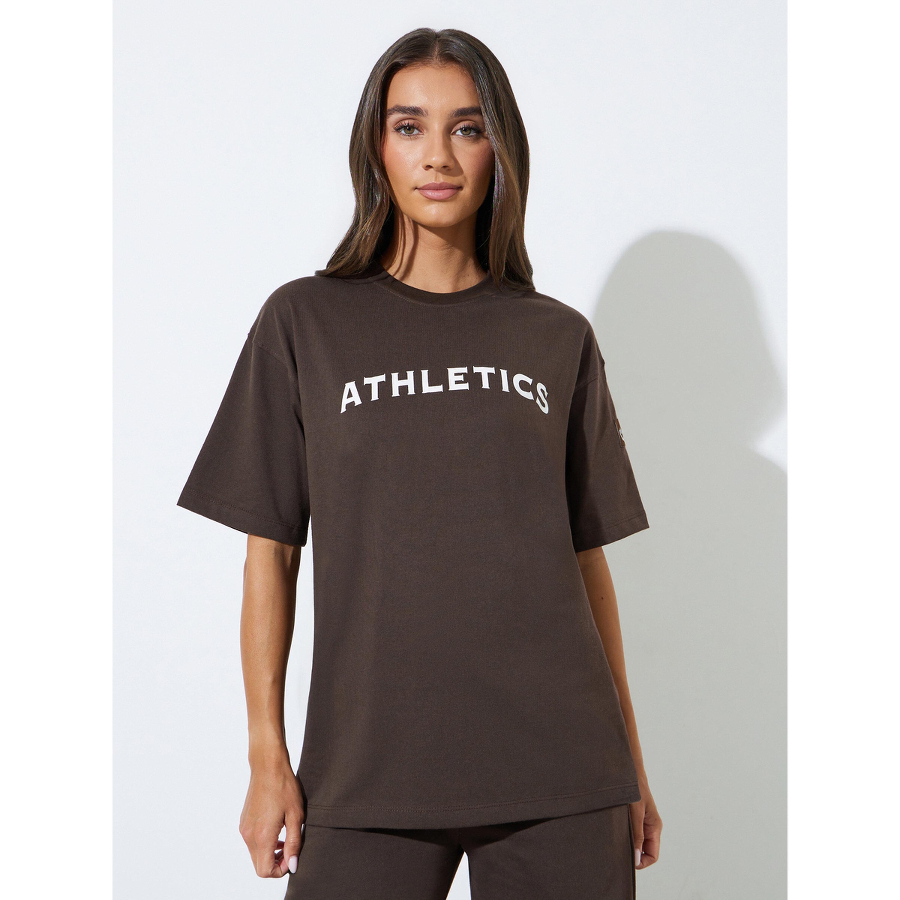 Styli Brown Slogan Print Oversized T-Shirt-women-clothing-tshirts-image-1