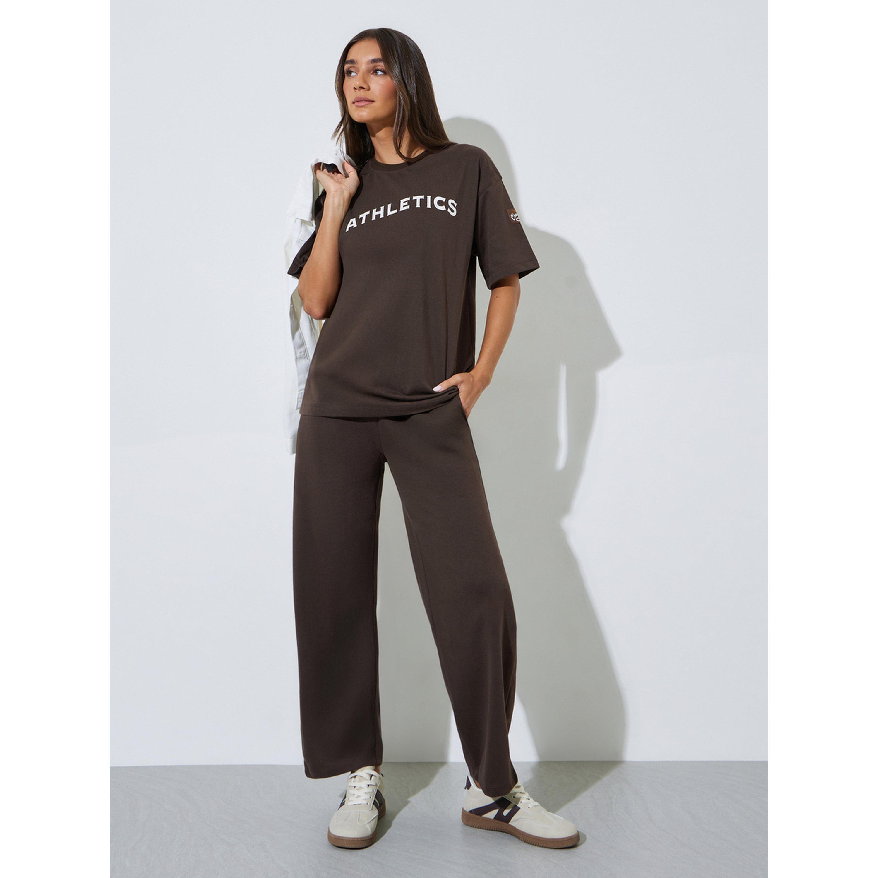 Styli Brown Slogan Print Oversized T-Shirt-women-clothing-tshirts-image-2