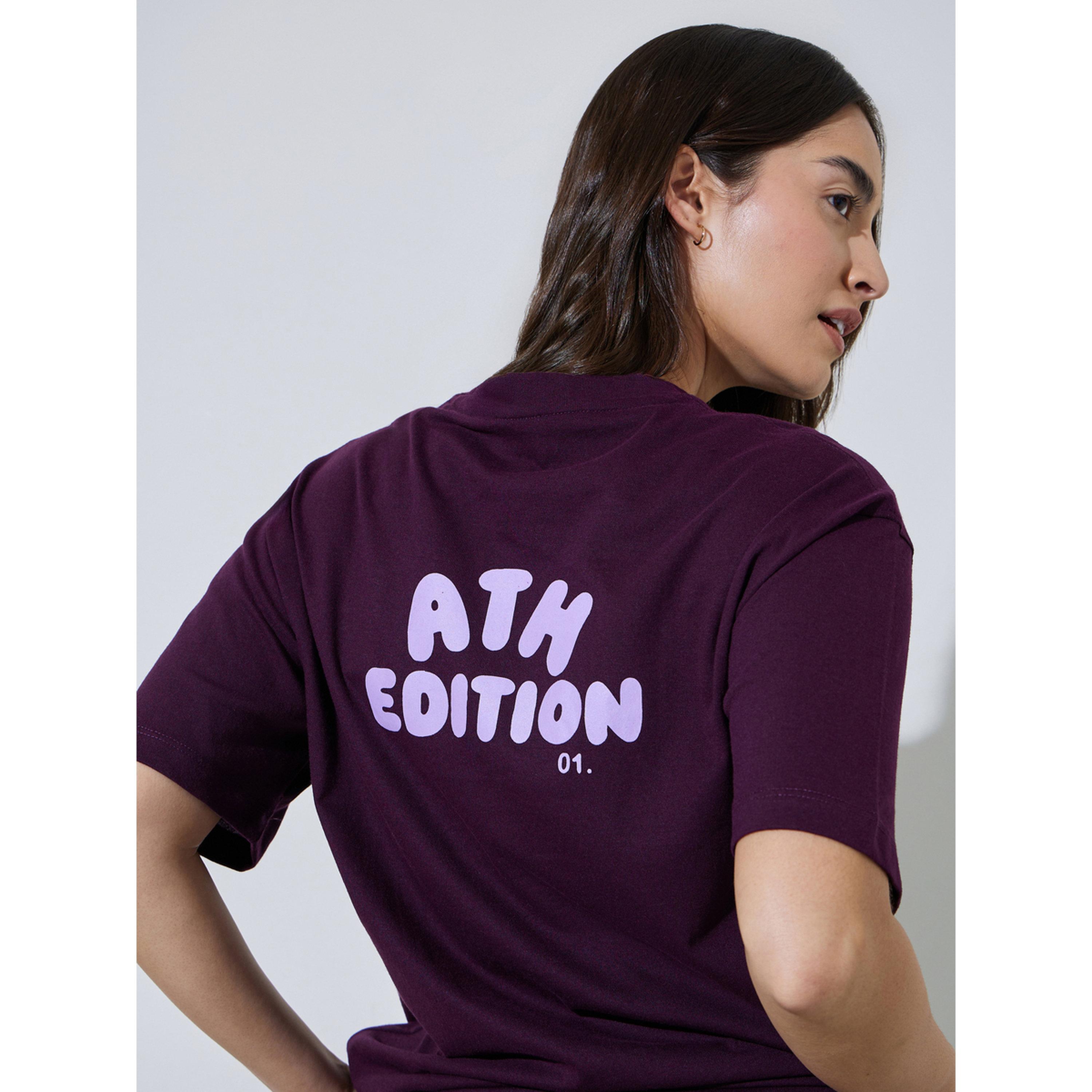 Styli Burgundy Front and Back Slogan Print Oversized T-Shirt-women-clothing-tshirts-image-3