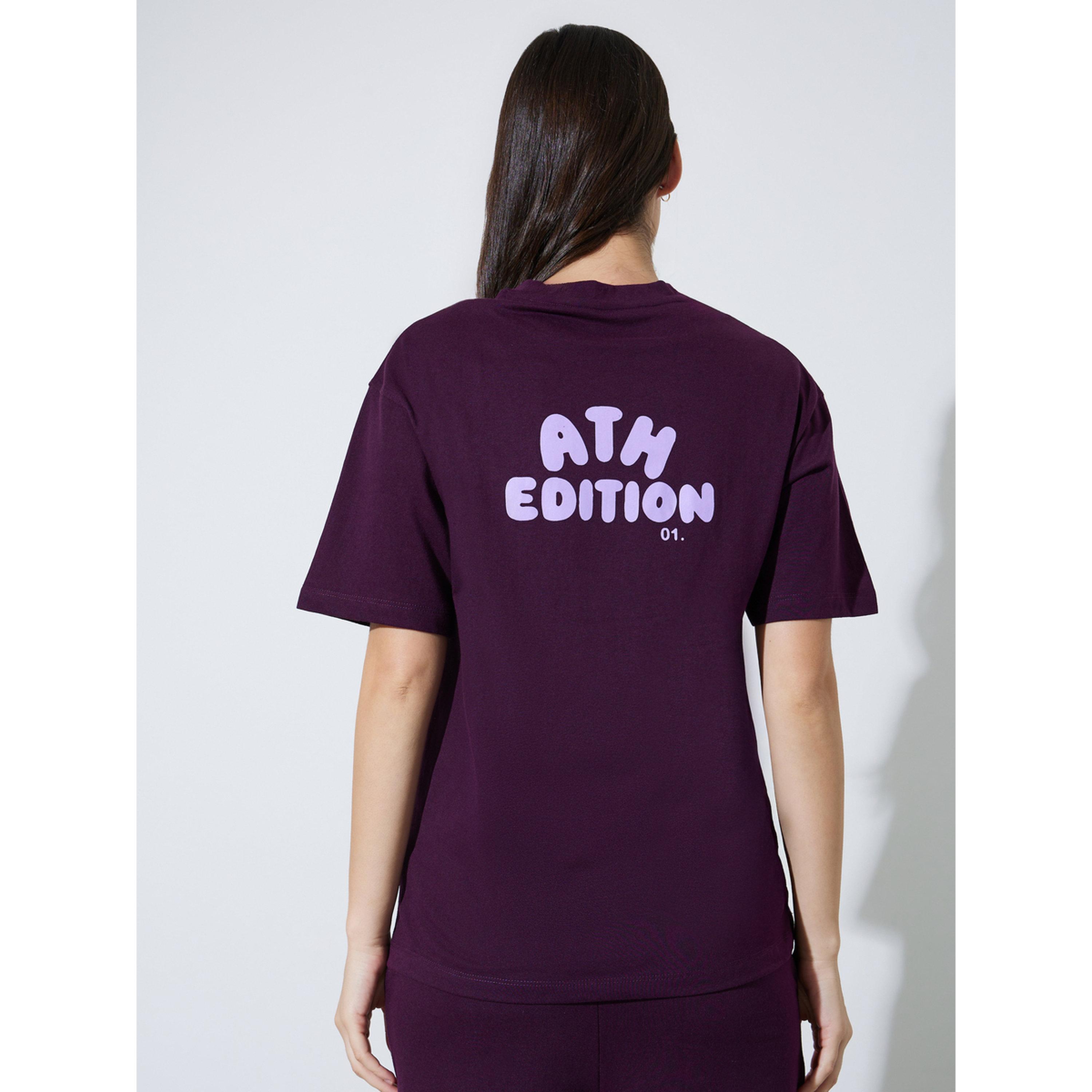 Styli Burgundy Front and Back Slogan Print Oversized T-Shirt-women-clothing-tshirts-image-4