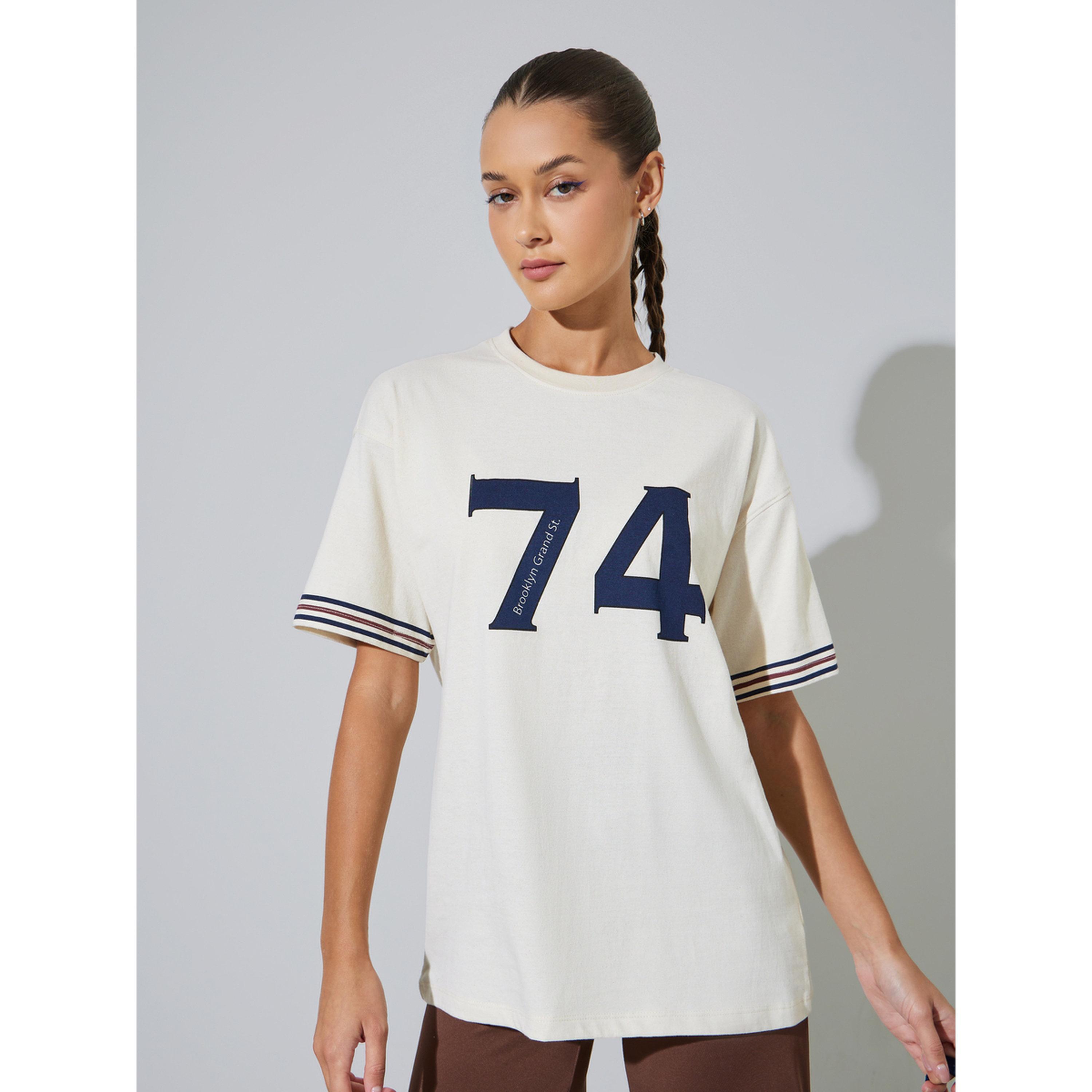 Styli Beige Graphic Print Oversized T-Shirt-women-clothing-tshirts-image-1