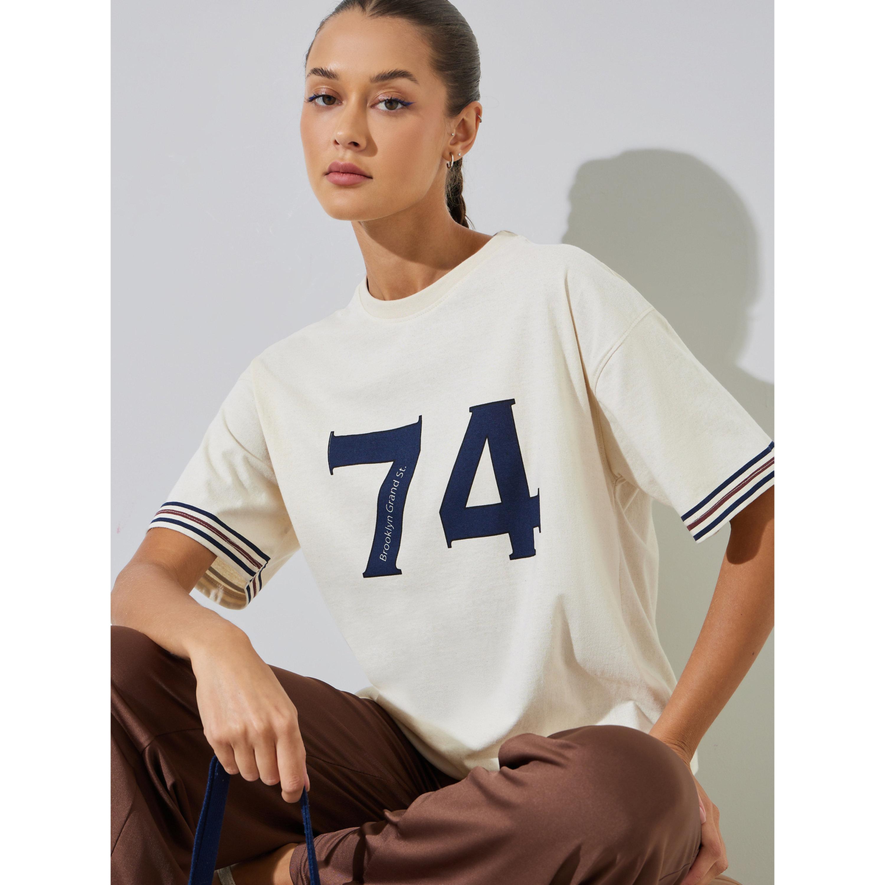 Styli Beige Graphic Print Oversized T-Shirt-women-clothing-tshirts-image-5