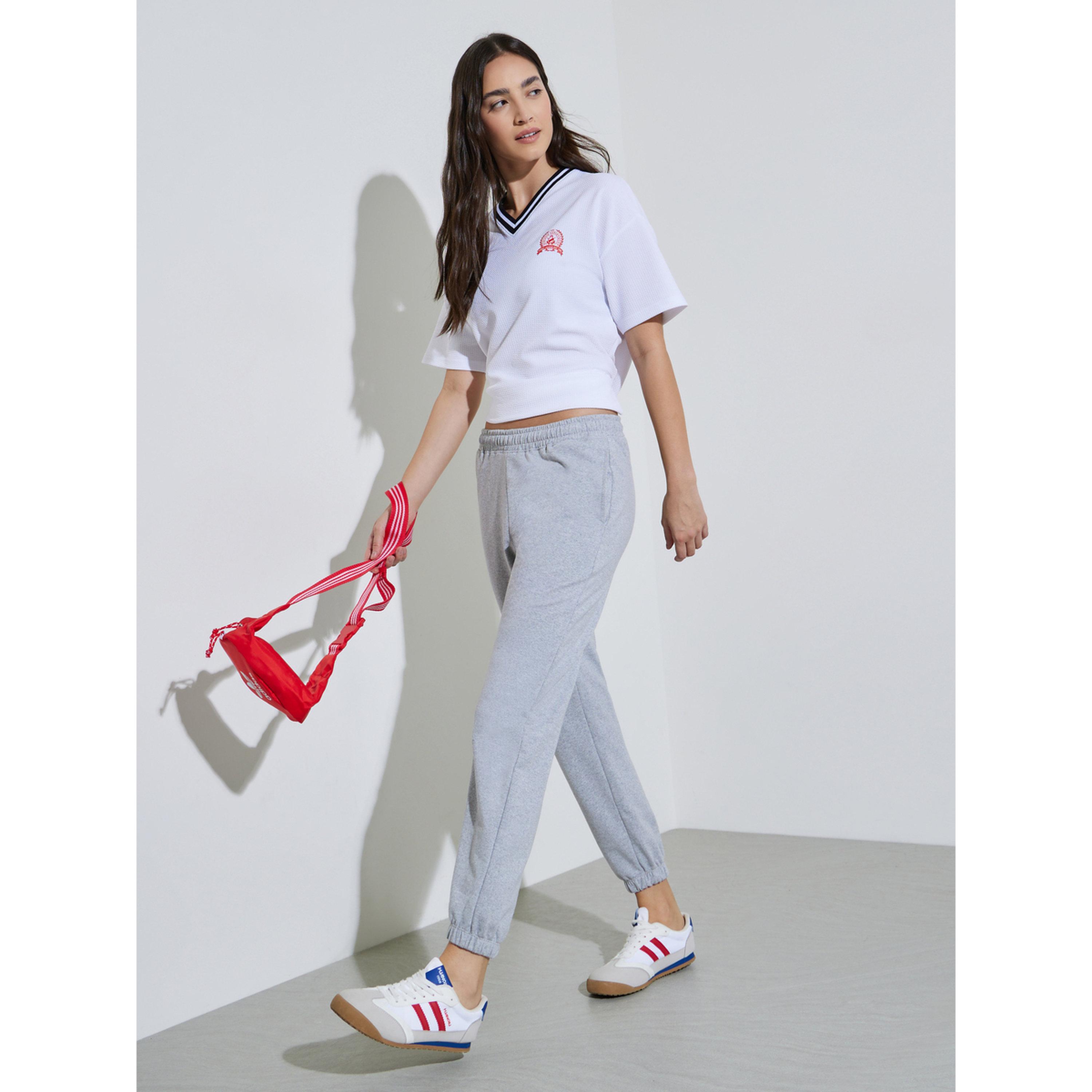 Styli Grey Solid Mid-Rise Cuffed Joggers-women-clothing-joggers-image-2