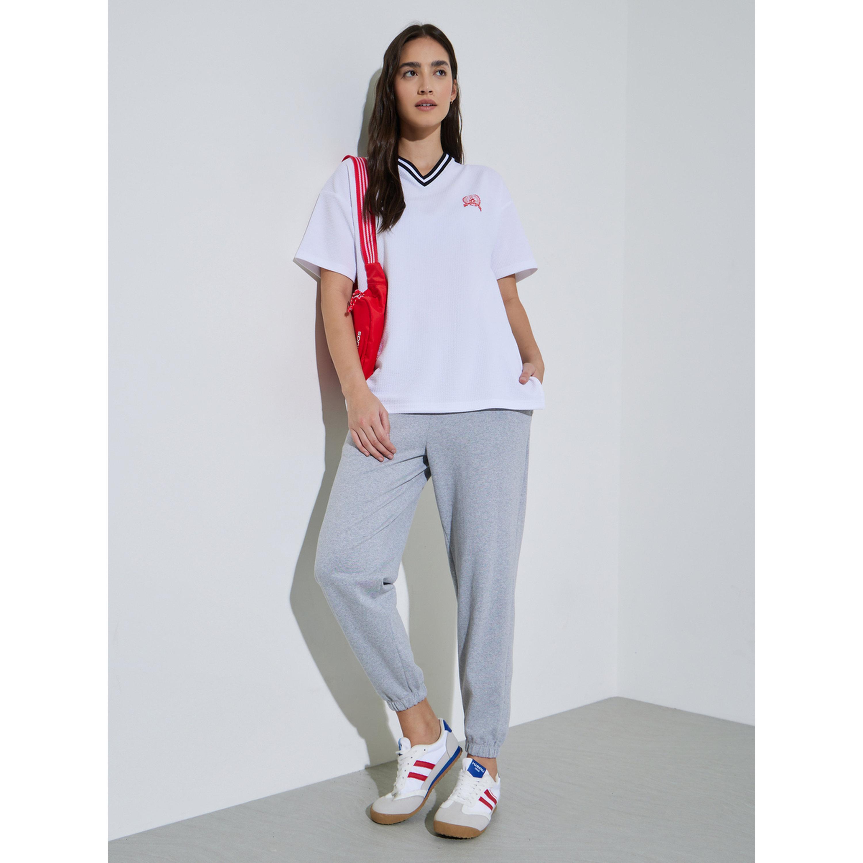Styli Grey Solid Mid-Rise Cuffed Joggers-women-clothing-joggers-image-3