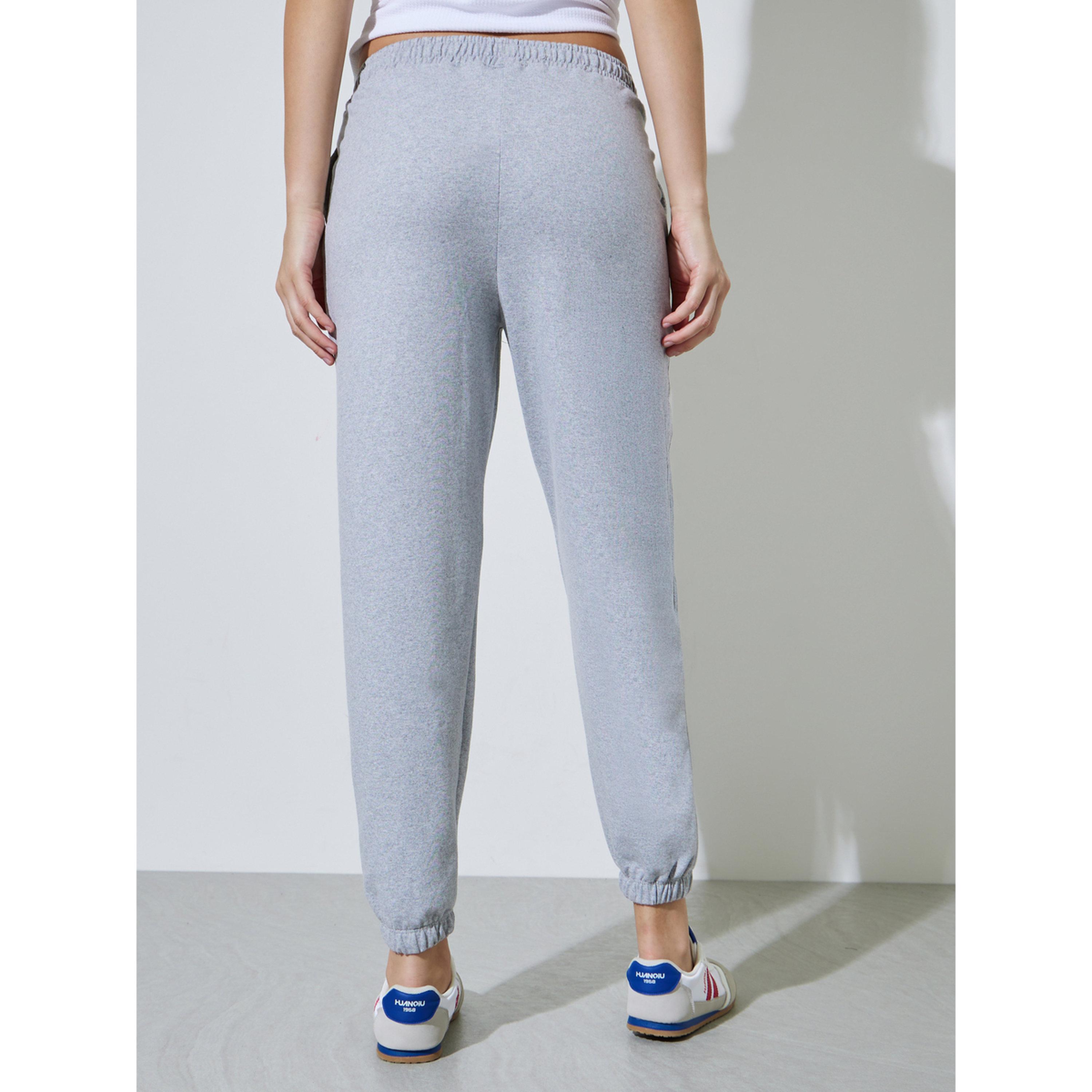 Styli Grey Solid Mid-Rise Cuffed Joggers-women-clothing-joggers-image-5