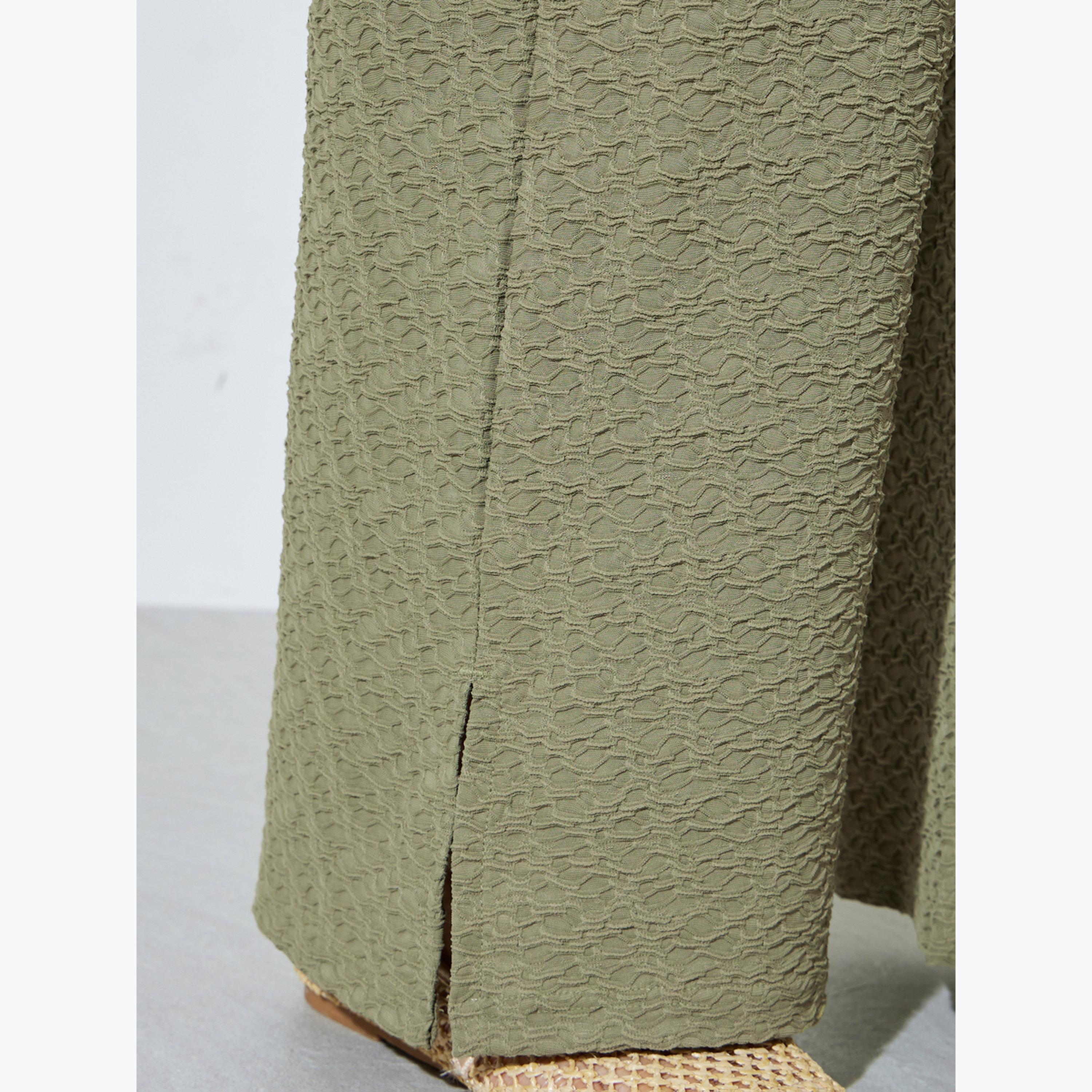 Styli Green Textured Wide Leg Pants with Elasticated Waistband-women-clothing-bottoms-joggers-image-4