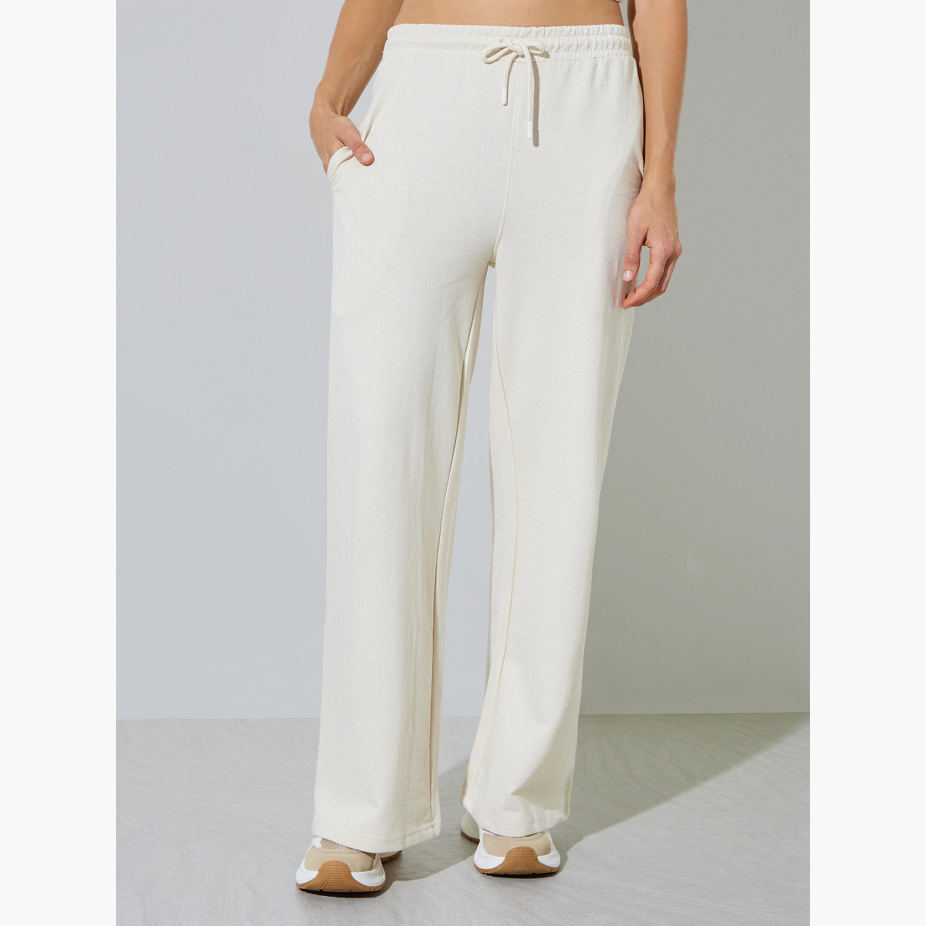 Styli Cream Cotton Blend Wide Leg Joggers-women-clothing-bottoms-joggers-image-1