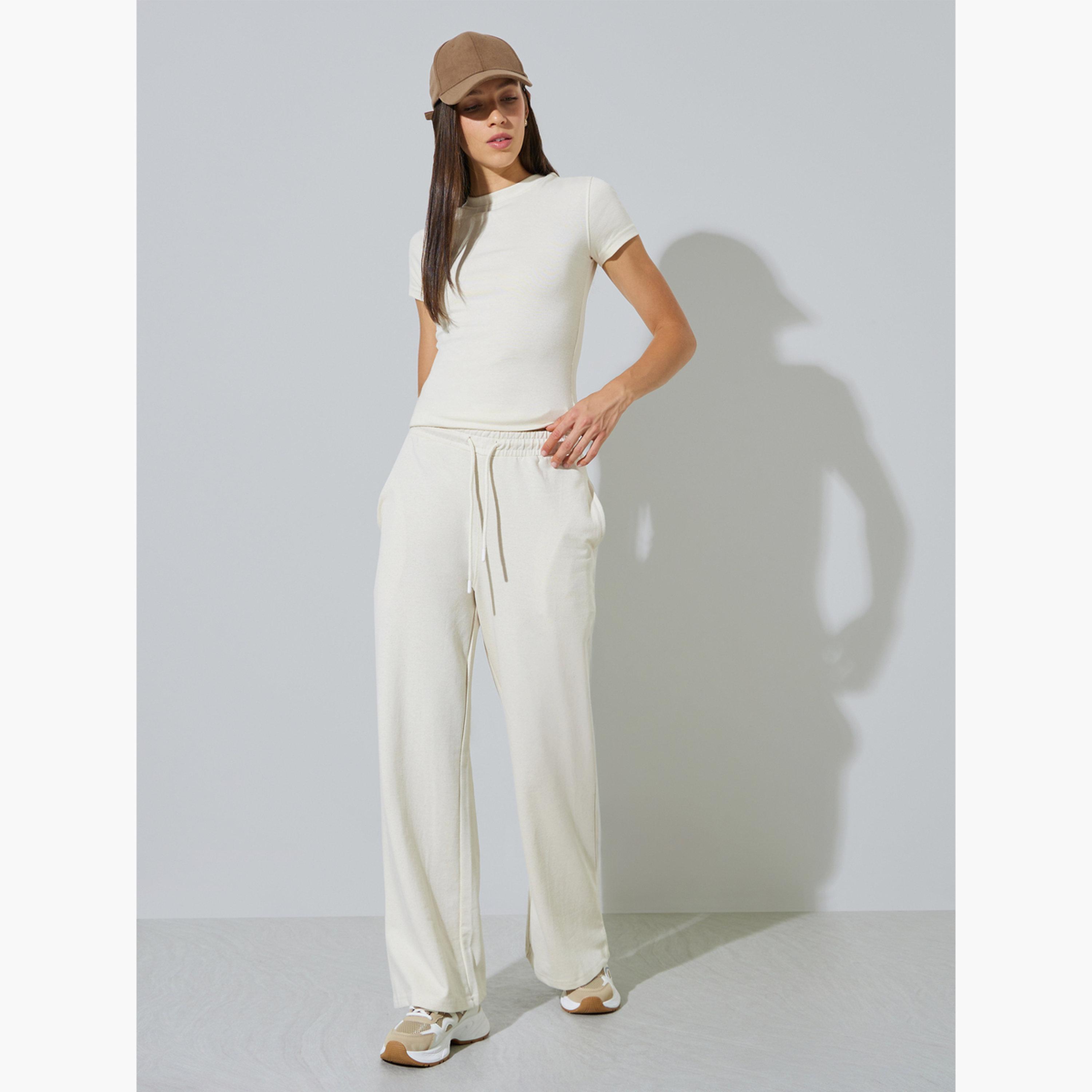 Styli Cream Cotton Blend Wide Leg Joggers-women-clothing-bottoms-joggers-image-2