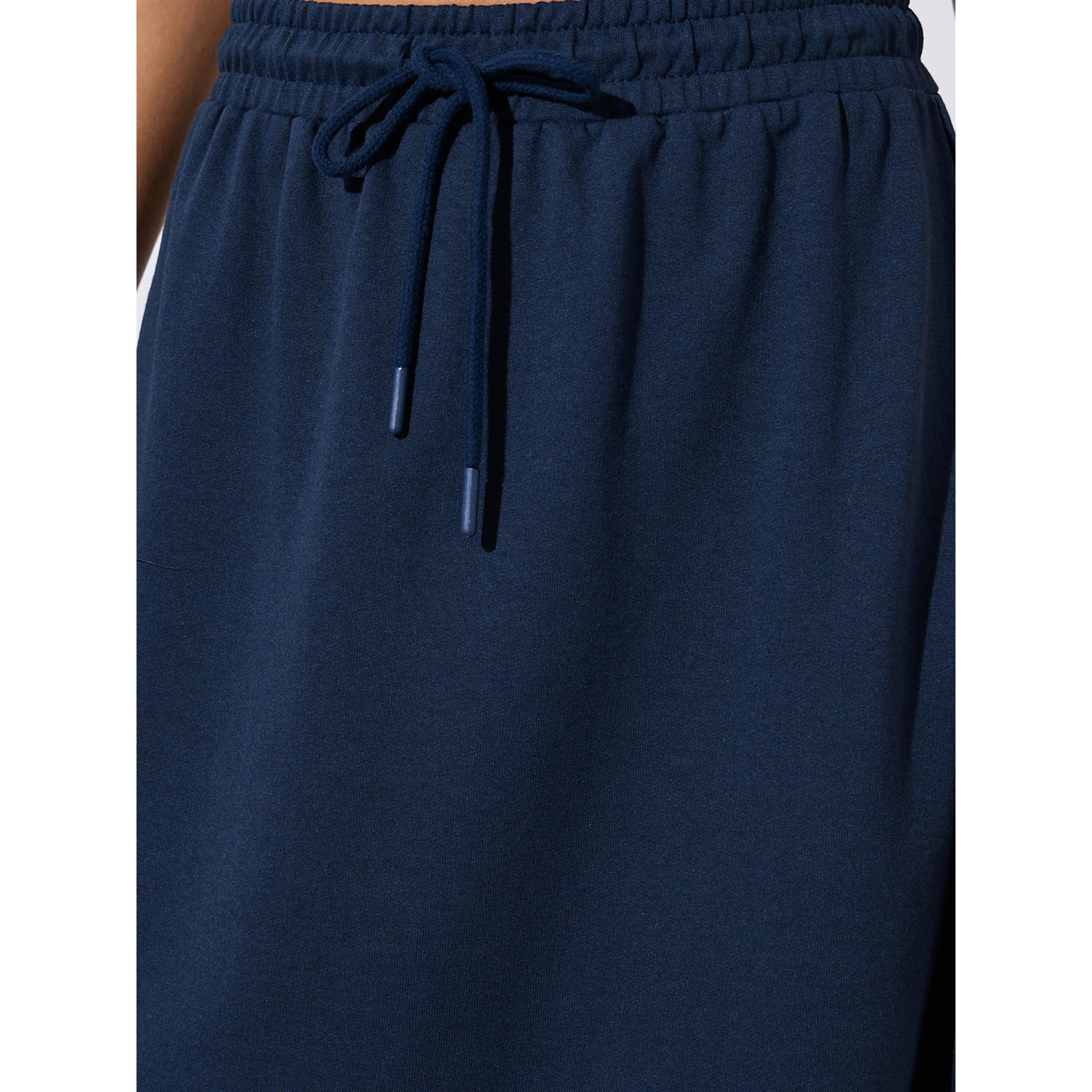 تنورة طويلة منسوجة بحافة واسعة بطبعة شعار أزرق داكن-women-clothing-skirts-image-4