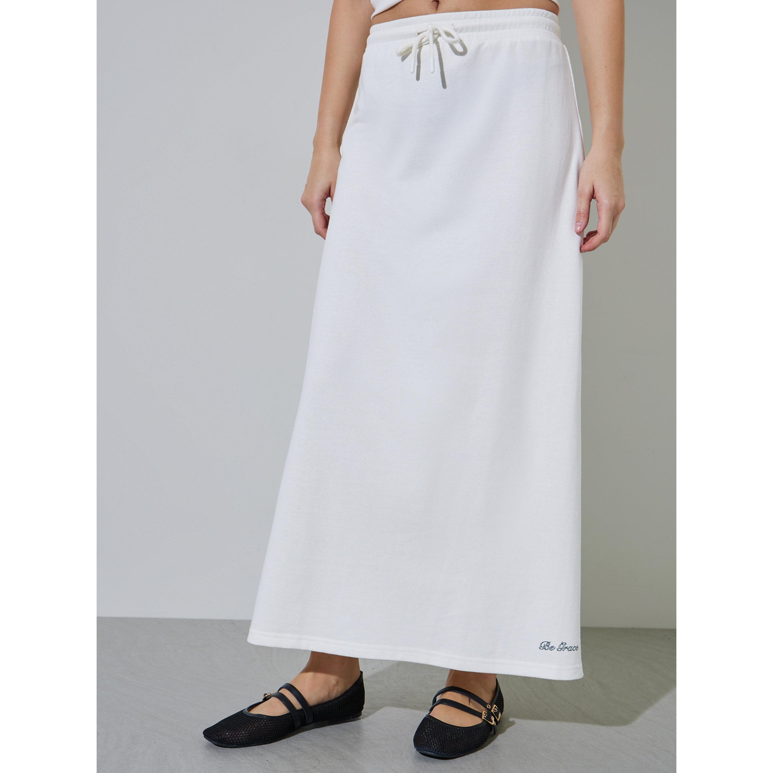Styli Off White Slogan Print Knitted A-Line Maxi Skirt-women-clothing-skirts-image-1
