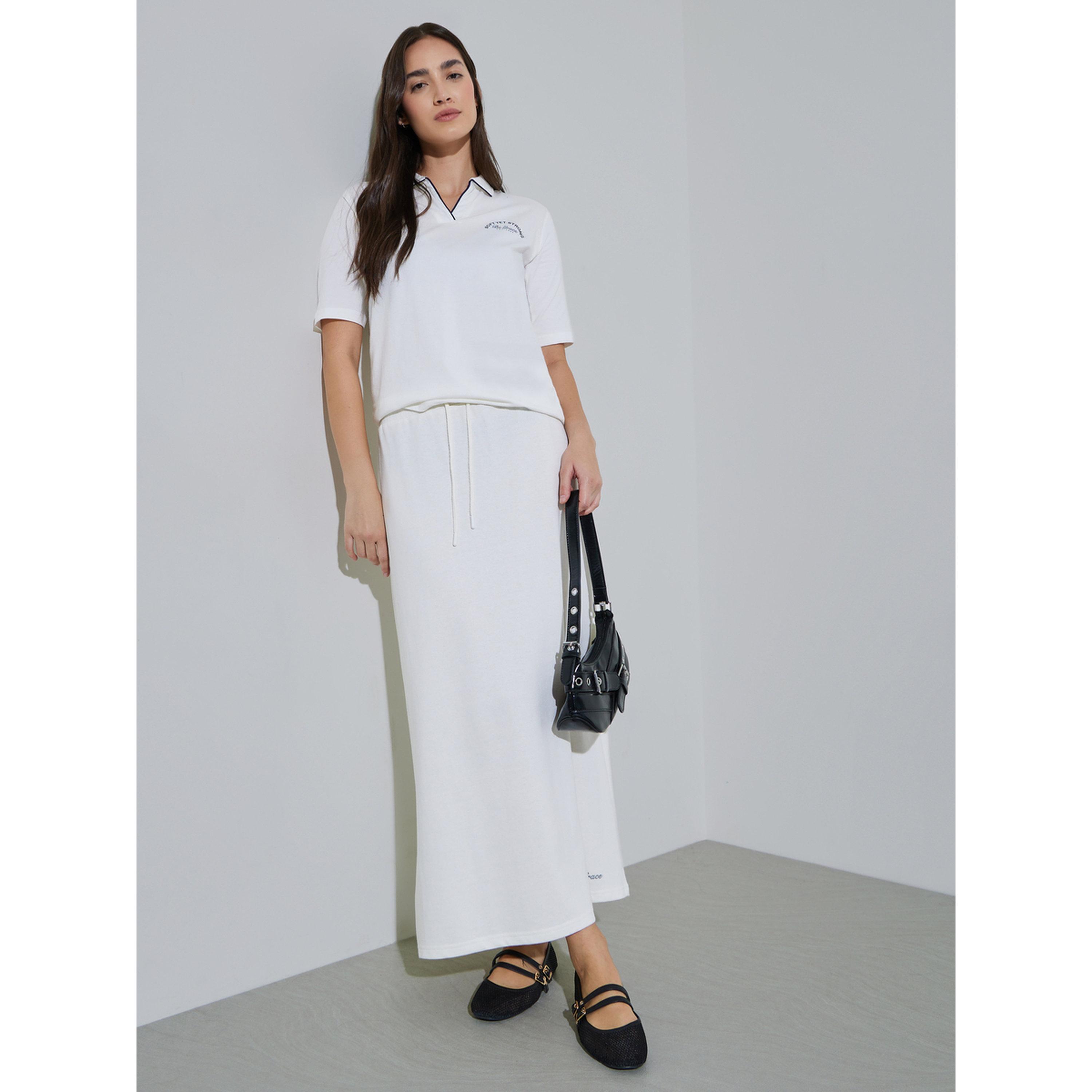 Styli Off White Slogan Print Knitted A-Line Maxi Skirt-women-clothing-skirts-image-2