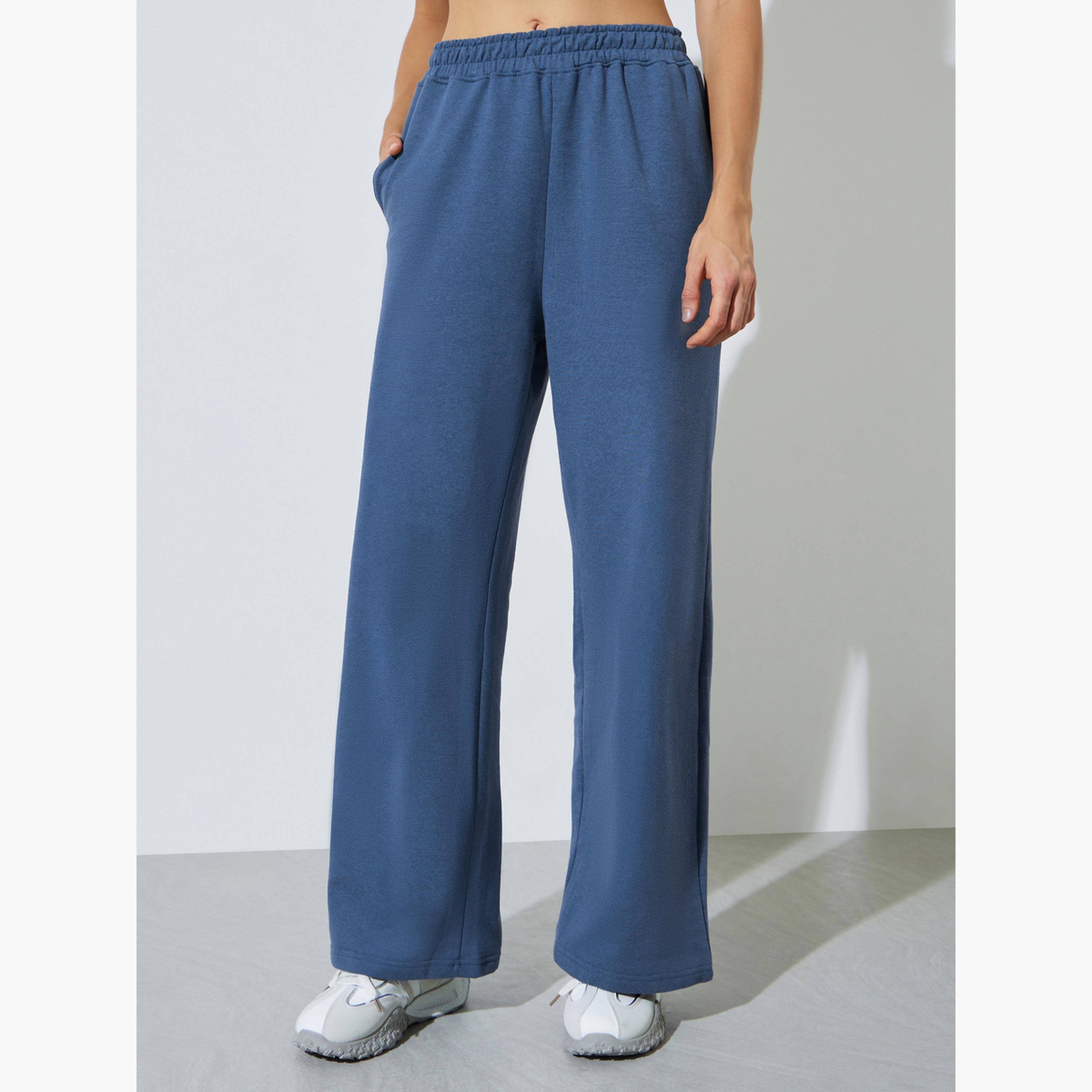 Styli Blue Wide Leg Joggers with Side Pocket-women-clothing-bottoms-joggers-image-1