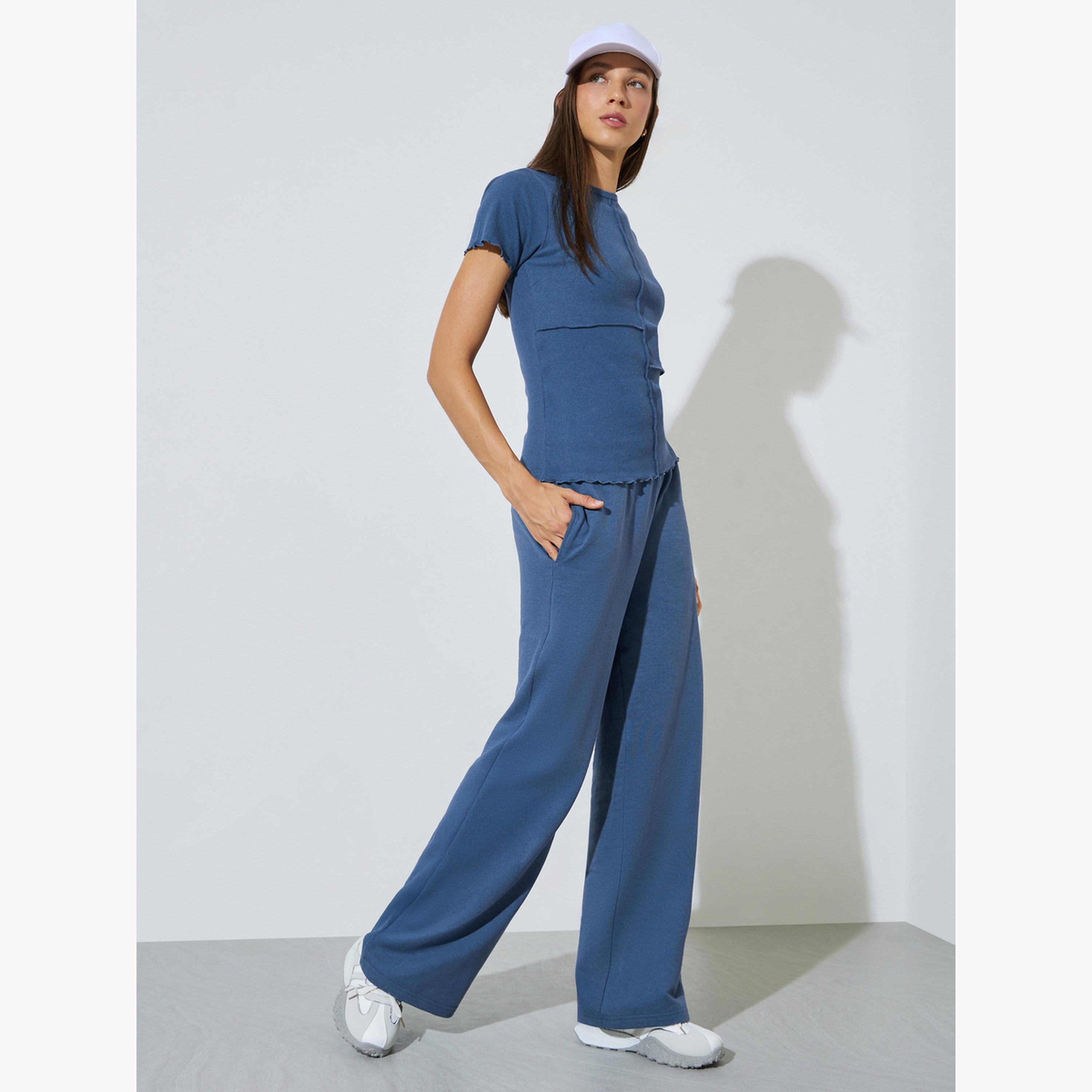 Styli Blue Wide Leg Joggers with Side Pocket-women-clothing-bottoms-joggers-image-2