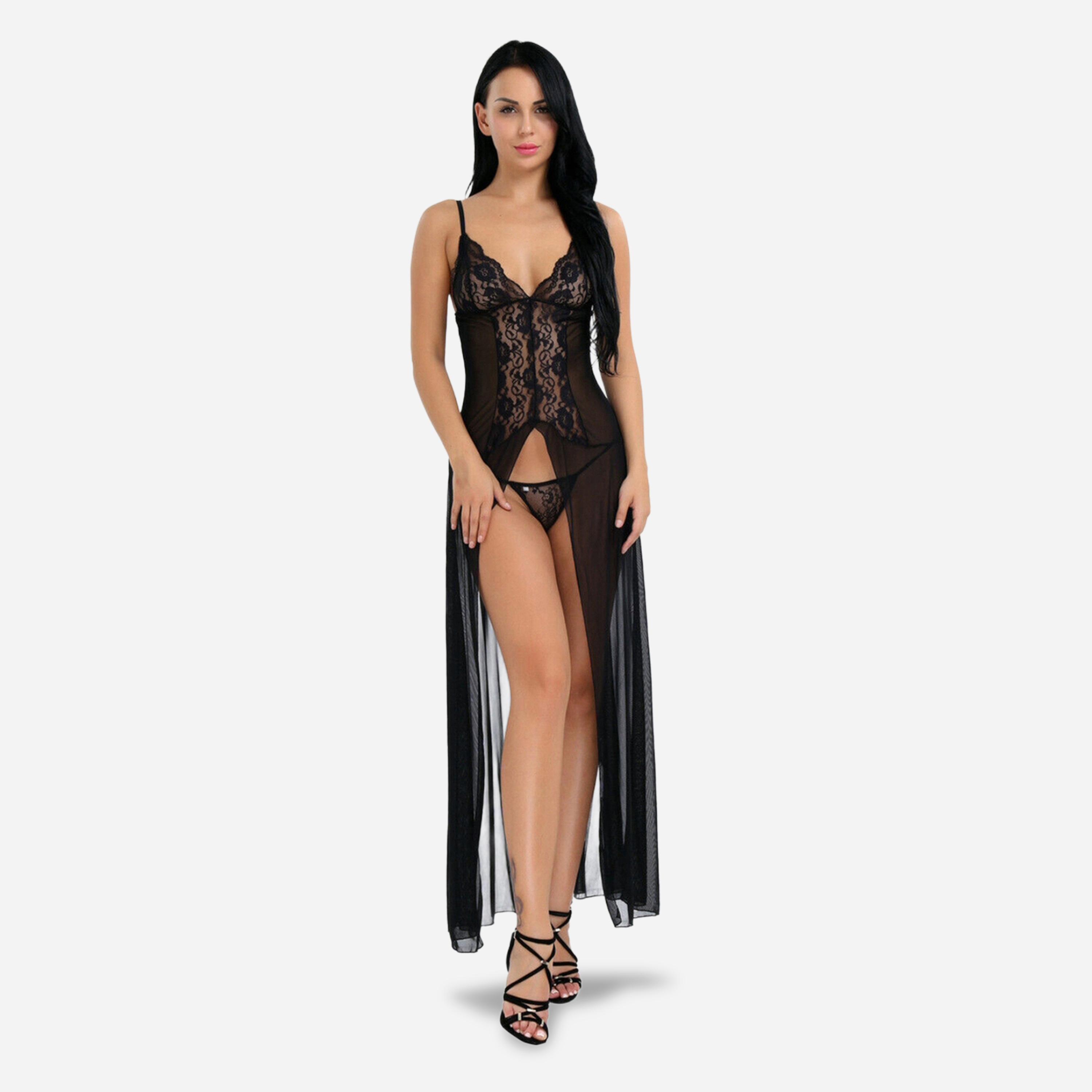 Take Two Lace Detail High Slit Mesh Slip Dress with Brief-women-clothing-lingerie-babydollsandbodysuits-image-1
