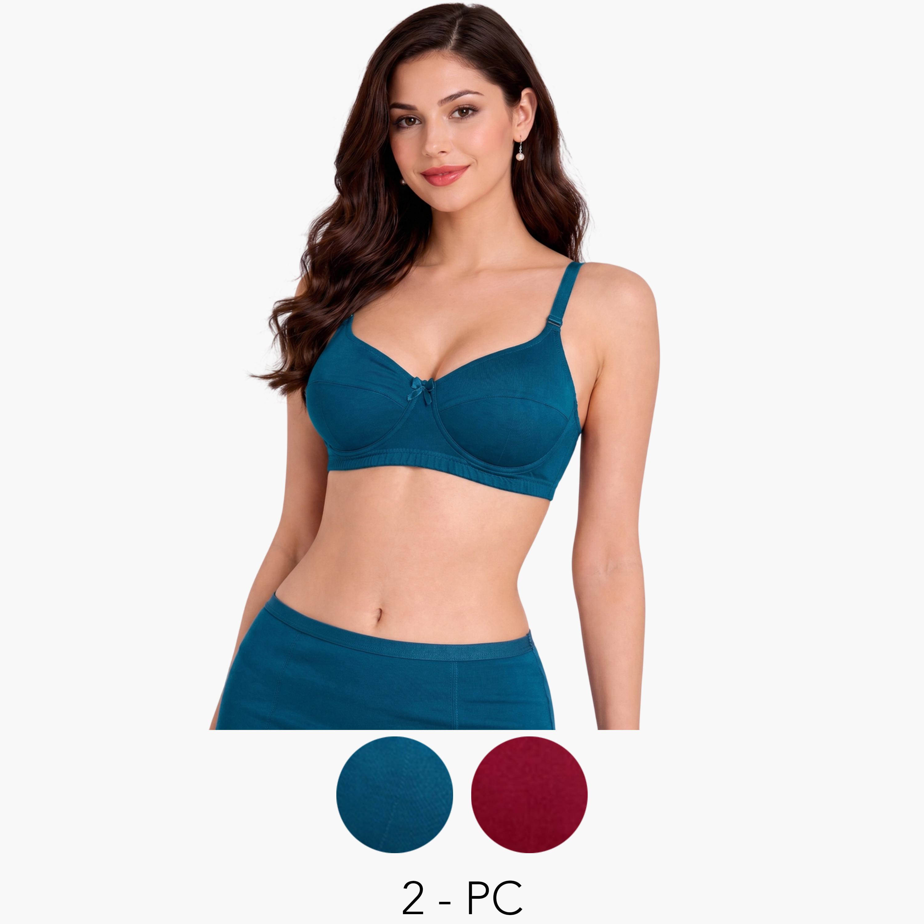 Take Two Pack of 2 - Pure Cotton Non-Wired Non Padded T-Shirt Bra-women-clothing-lingerie-bras-image-1