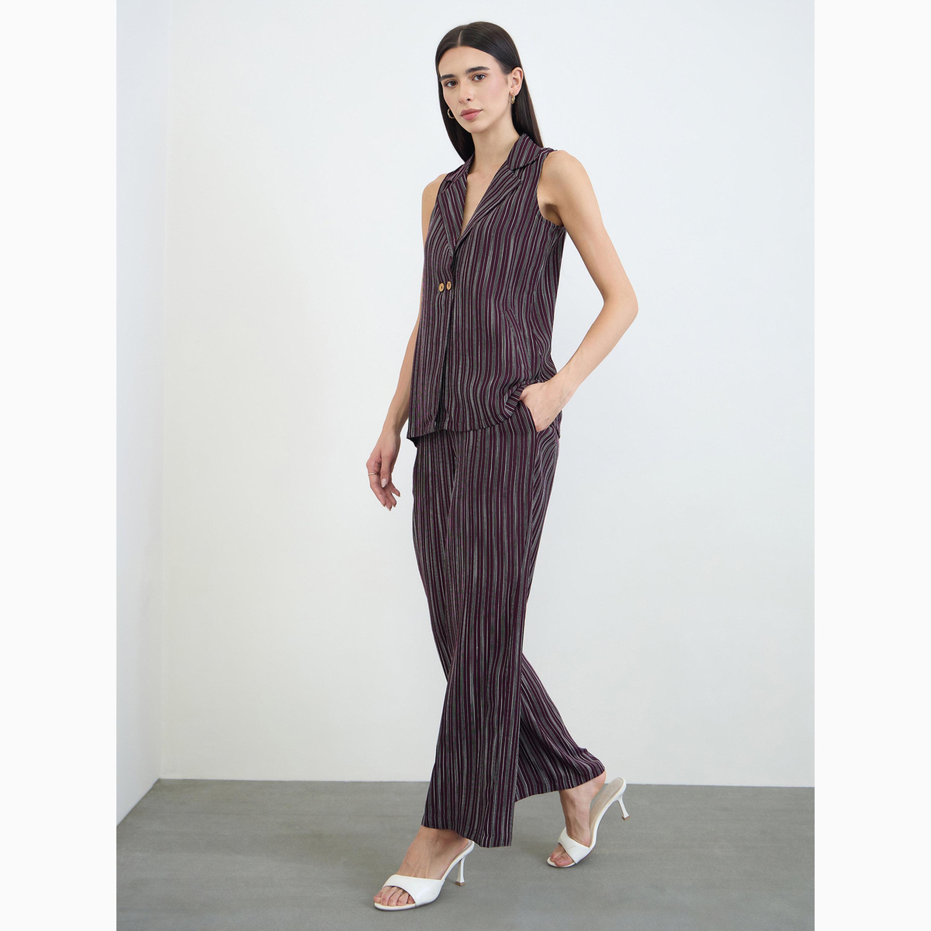 طقم منسق عنابي مخطط صدرية وبنطال بأرجل واسعة-women-clothing-coordsets-image-2