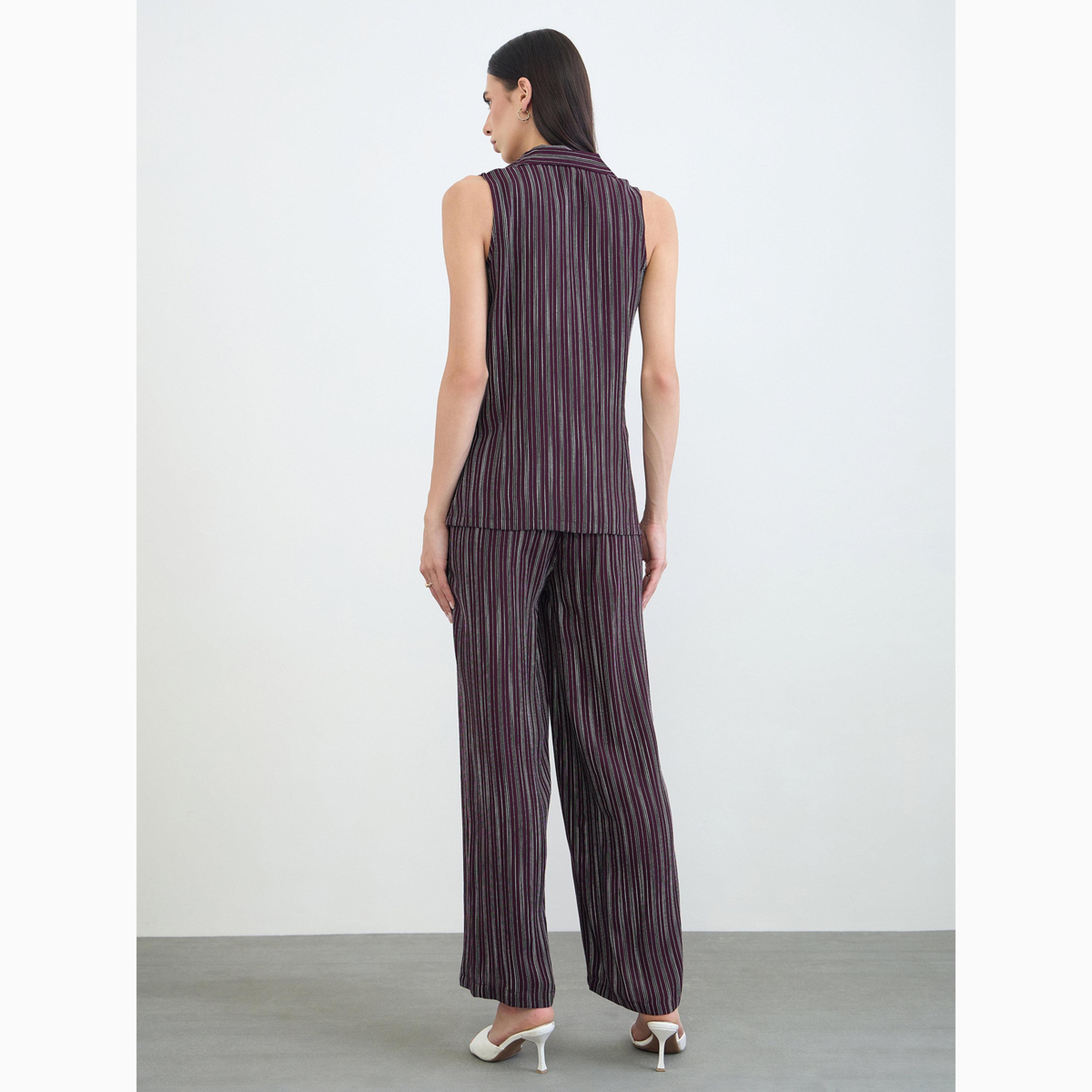 طقم منسق عنابي مخطط صدرية وبنطال بأرجل واسعة-women-clothing-coordsets-image-4