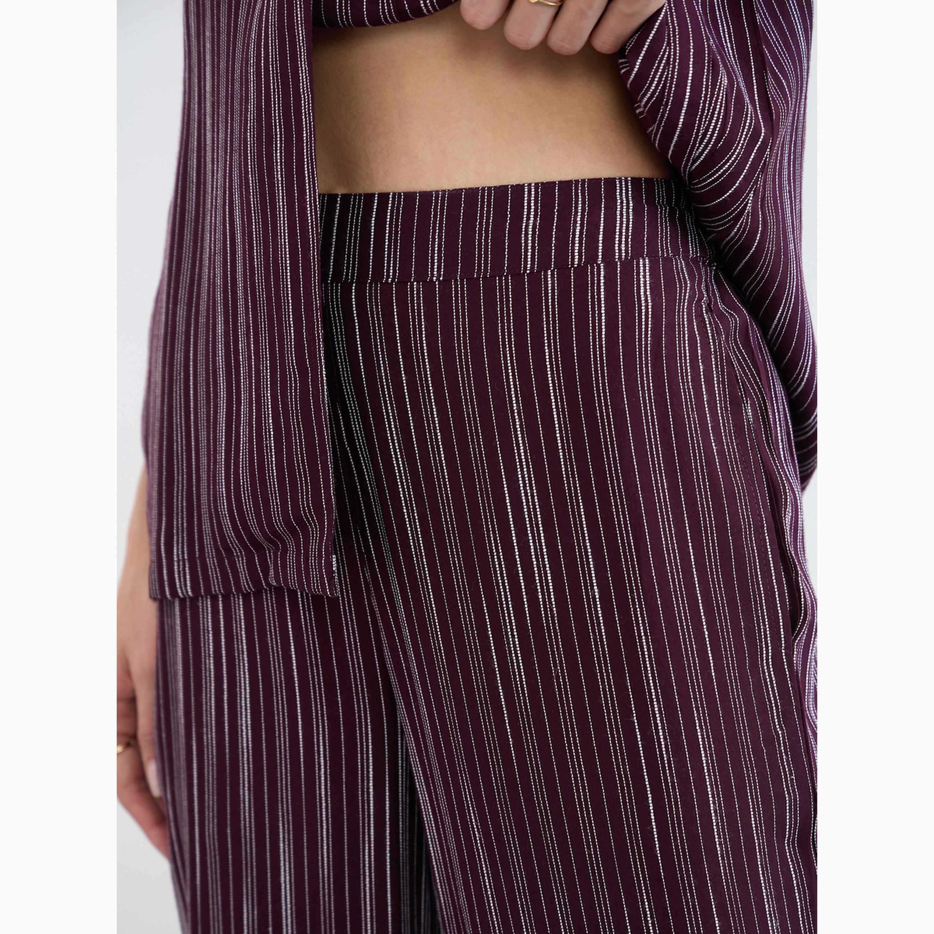 طقم منسق عنابي مخطط صدرية وبنطال بأرجل واسعة-women-clothing-coordsets-image-5