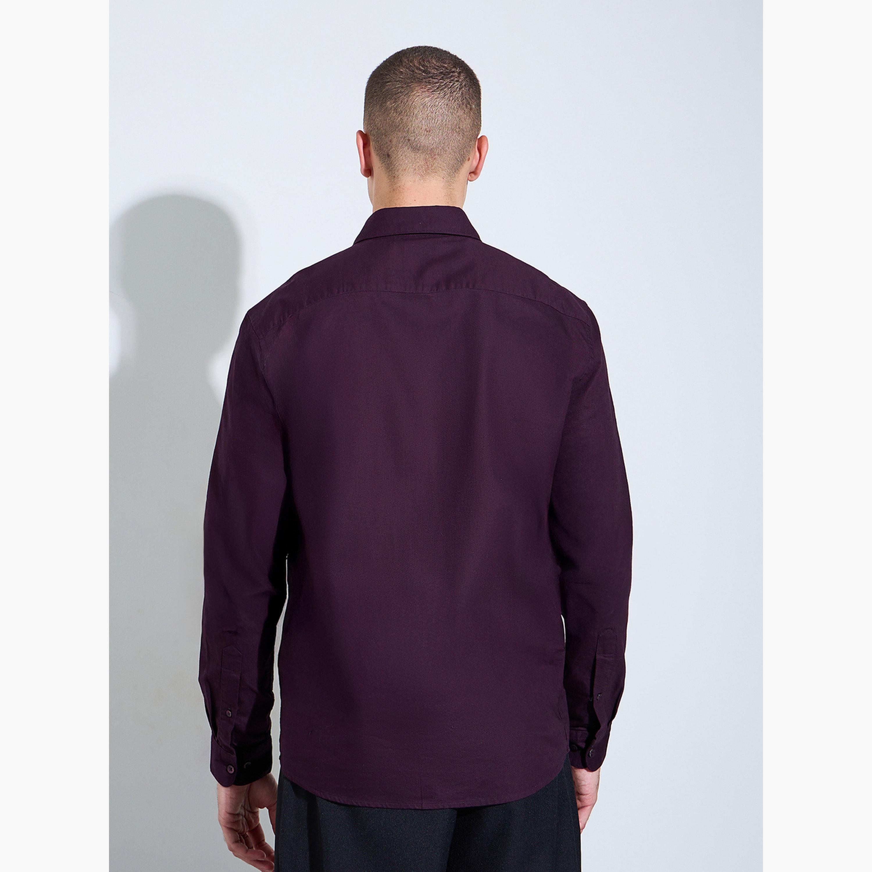 Styli Men Burgundy Solid Regular Fit Oxford Shirt-men-clothing-shirts-image-4
