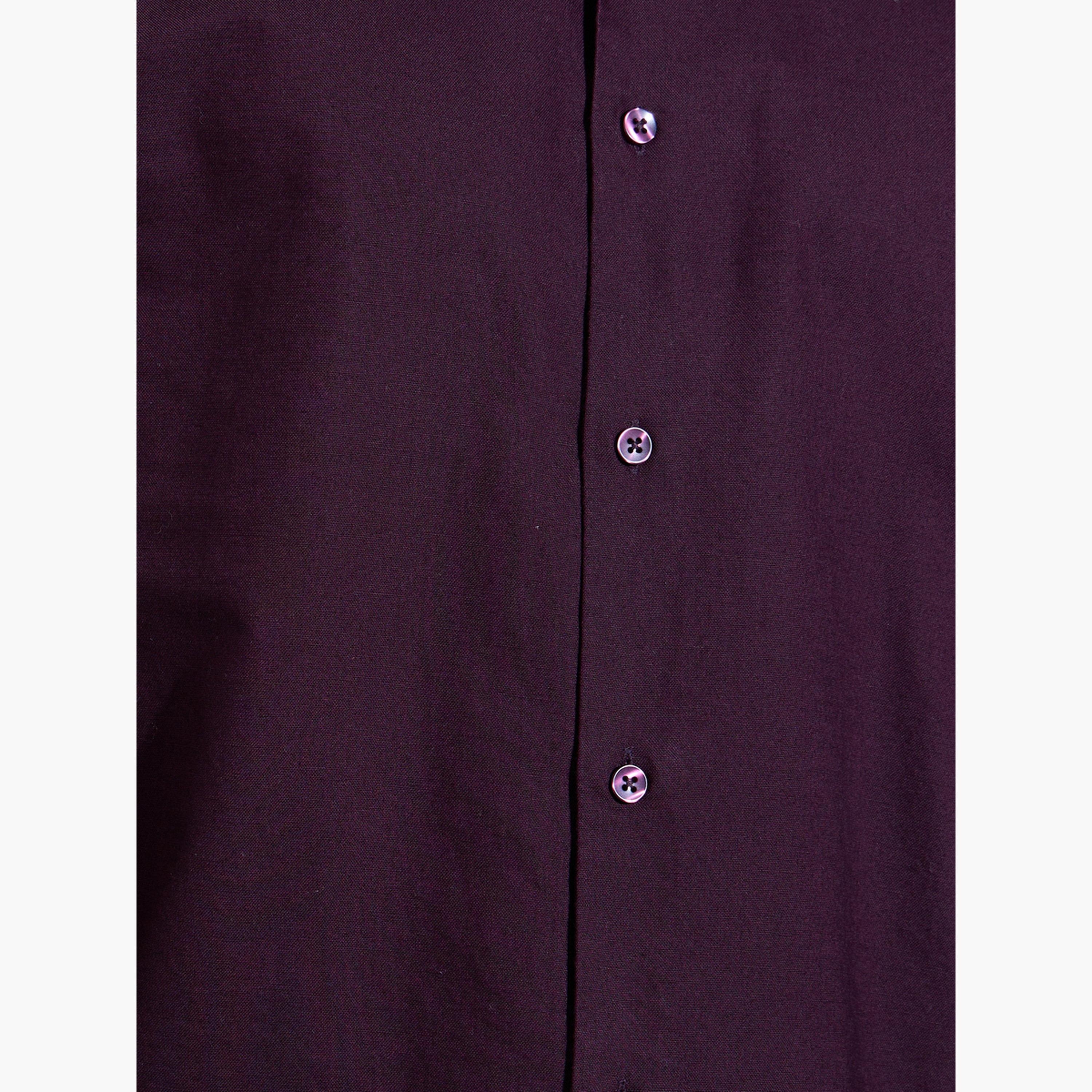 Styli Men Burgundy Solid Regular Fit Oxford Shirt-men-clothing-shirts-image-5
