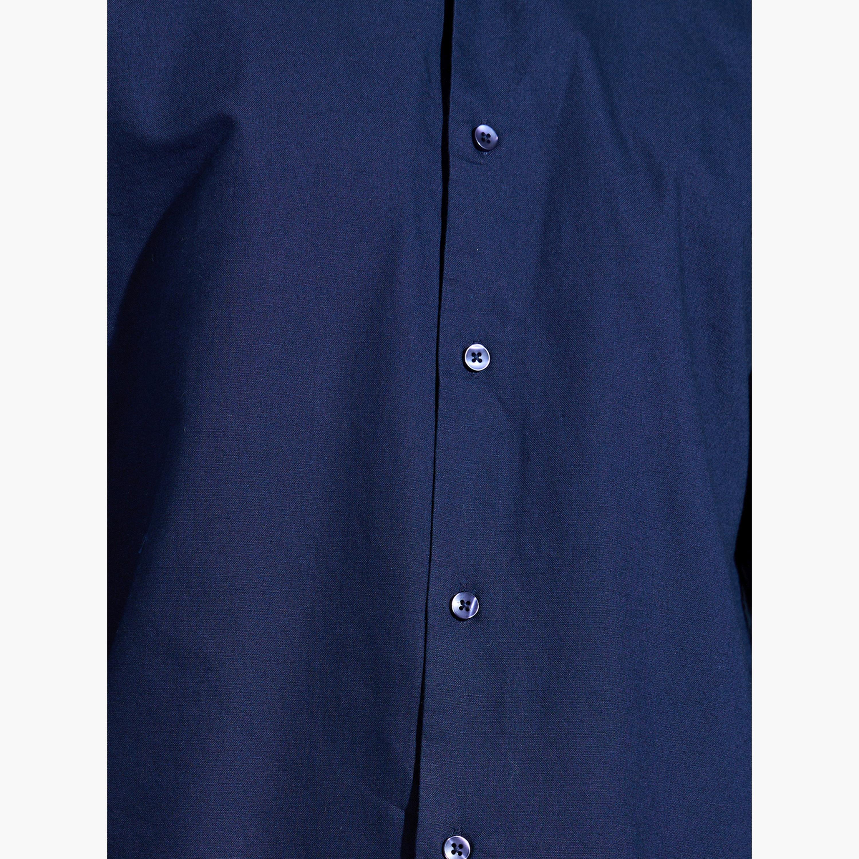 Styli Men Navy Blue Solid Regular Fit Oxford Shirt-men-clothing-shirts-image-5