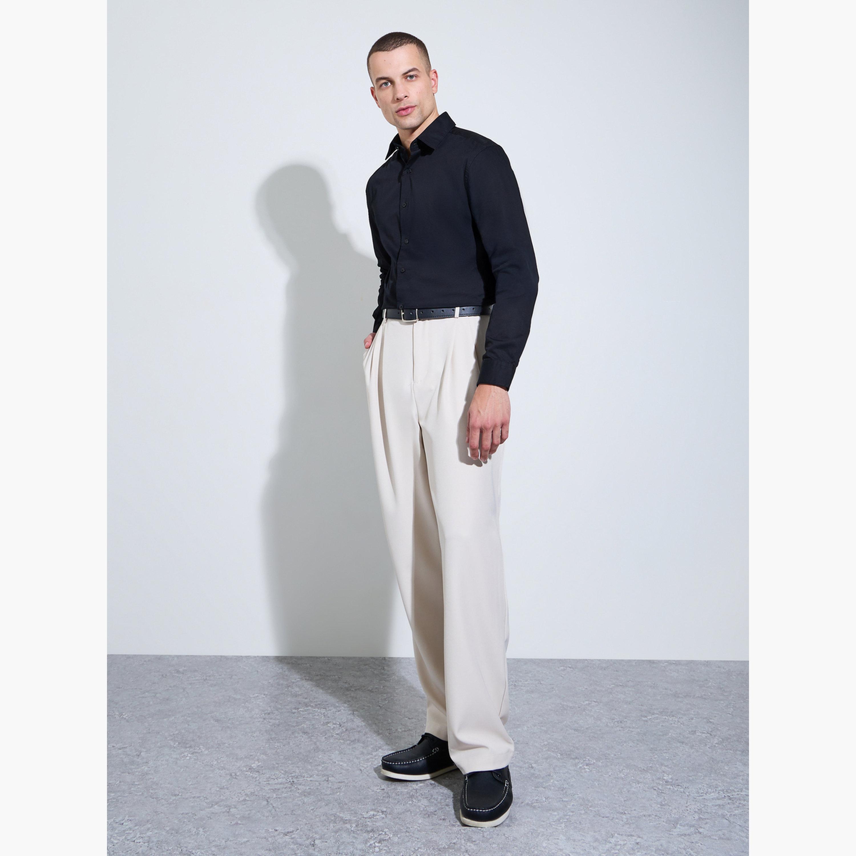 Styli Men Black Solid Regular Fit Shirt-men-clothing-shirts-image-2