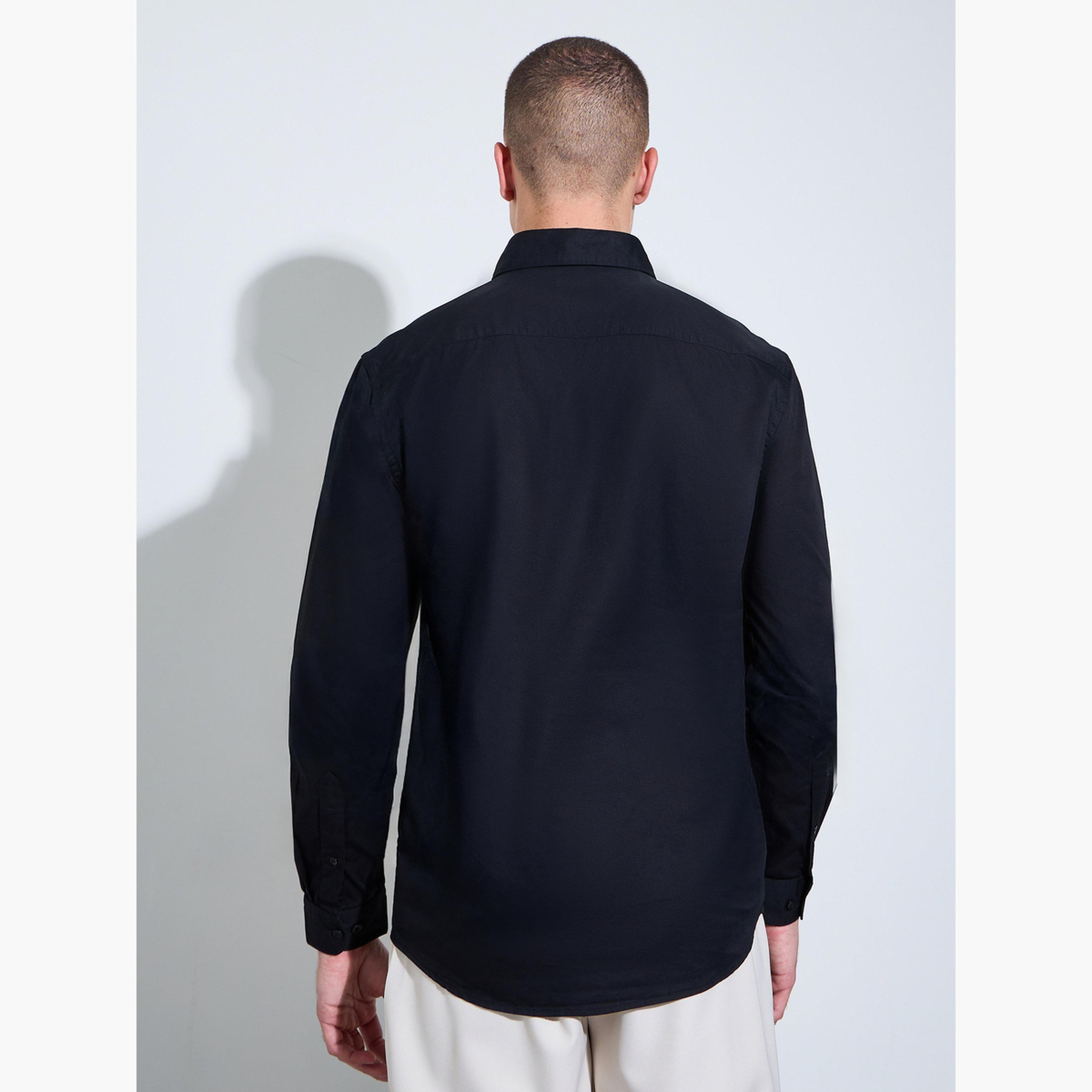 Styli Men Black Solid Regular Fit Shirt-men-clothing-shirts-image-5