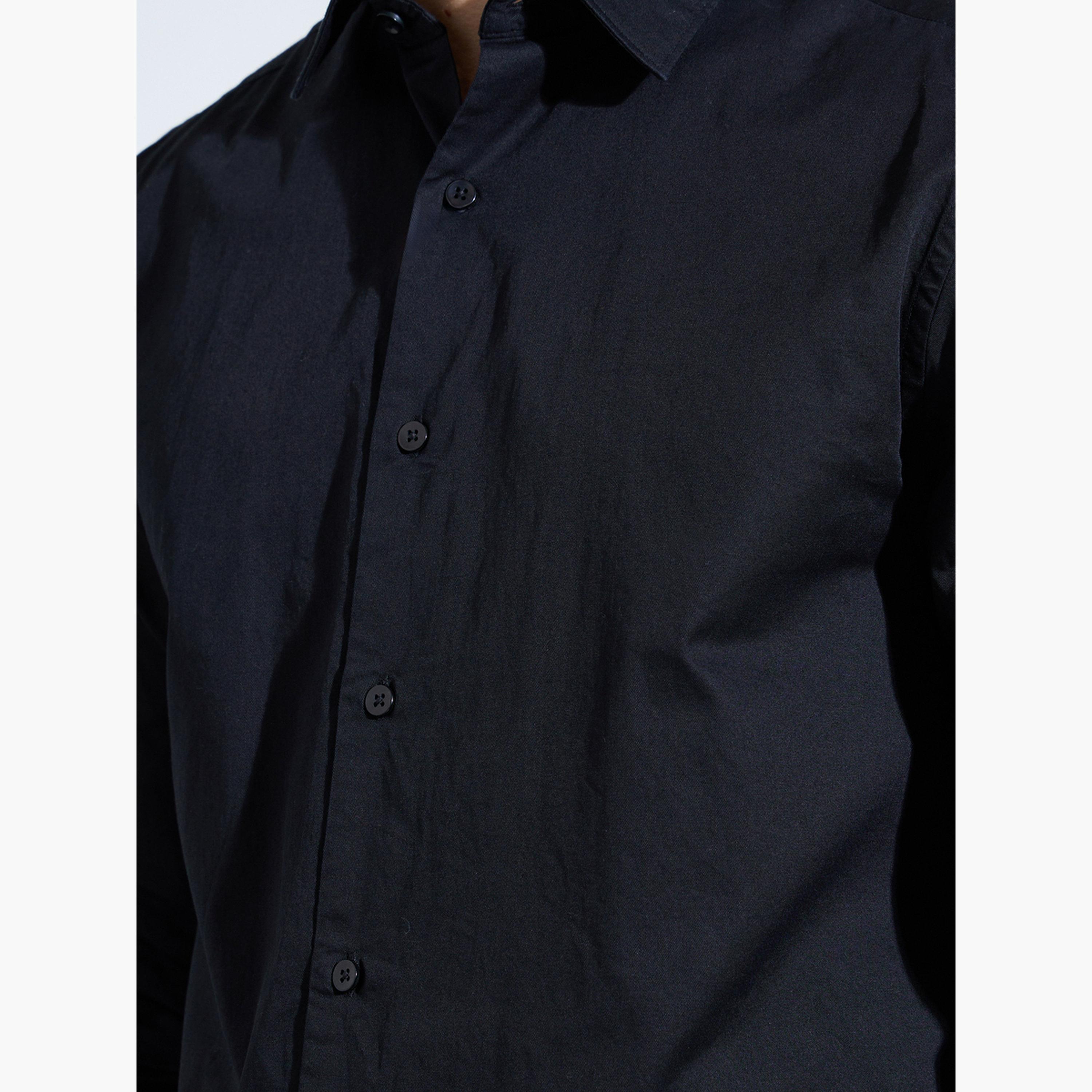Styli Men Black Solid Regular Fit Shirt-men-clothing-shirts-image-6