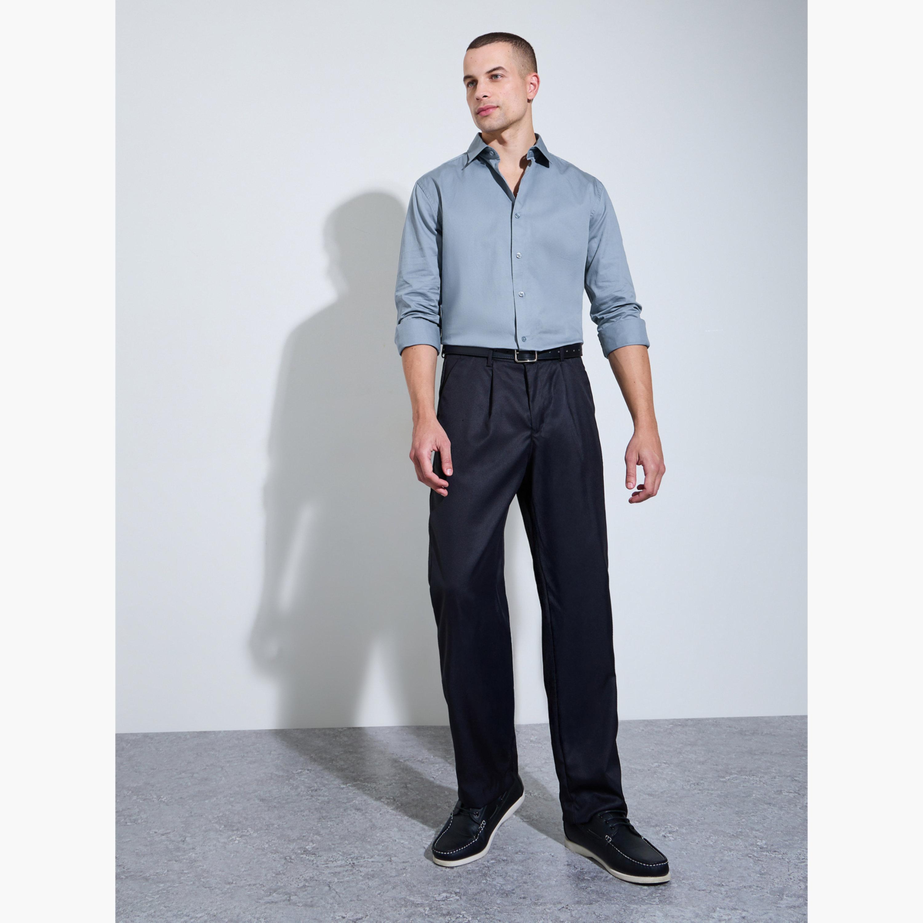 Styli Men Grey Solid Regular Fit Shirt-men-clothing-shirts-image-2