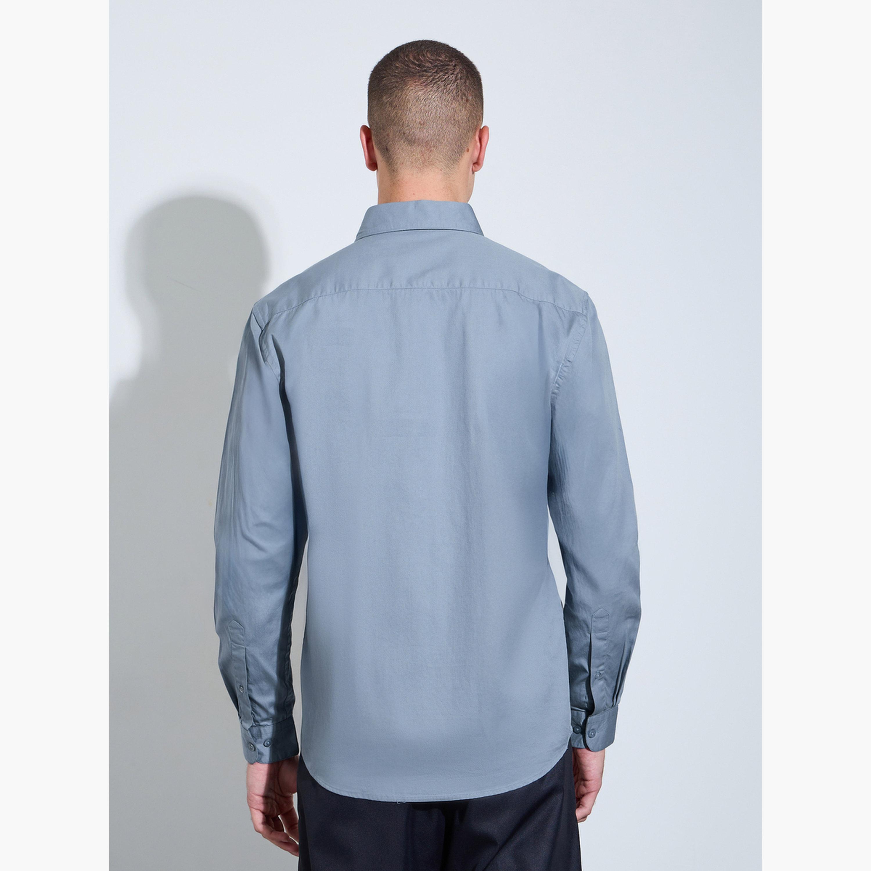 Styli Men Grey Solid Regular Fit Shirt-men-clothing-shirts-image-4