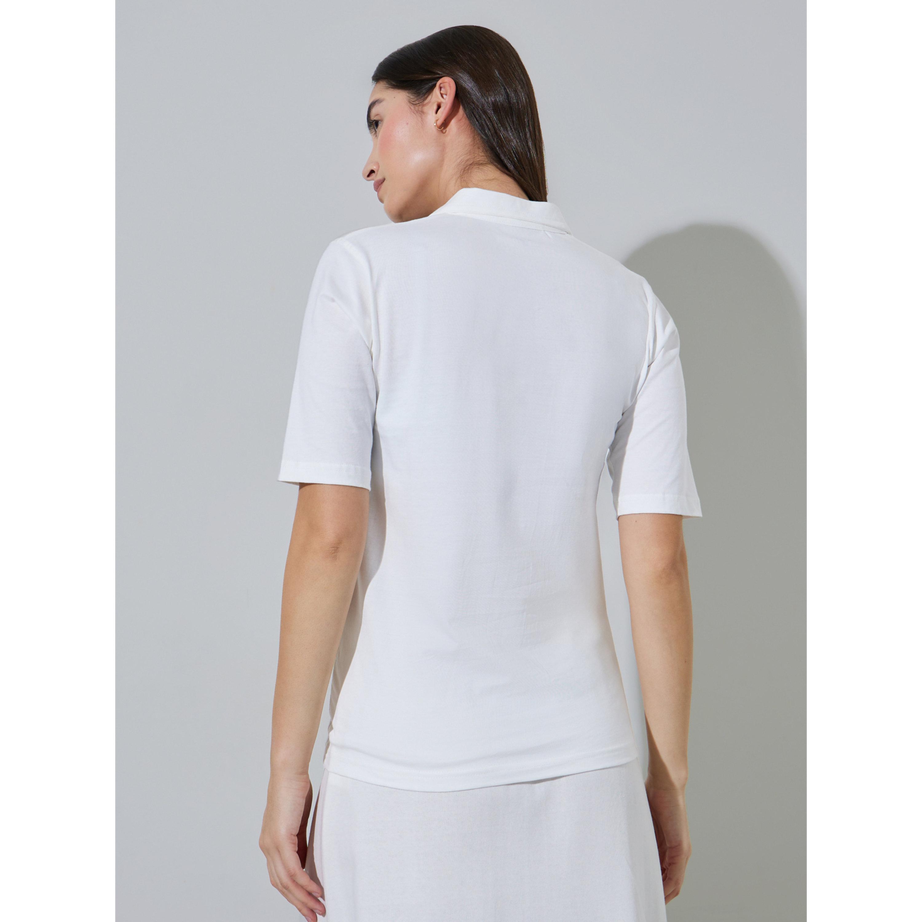 تيشيرت بولو بطبعة شعار وحواف مُتباينة-women-clothing-tshirts-image-3