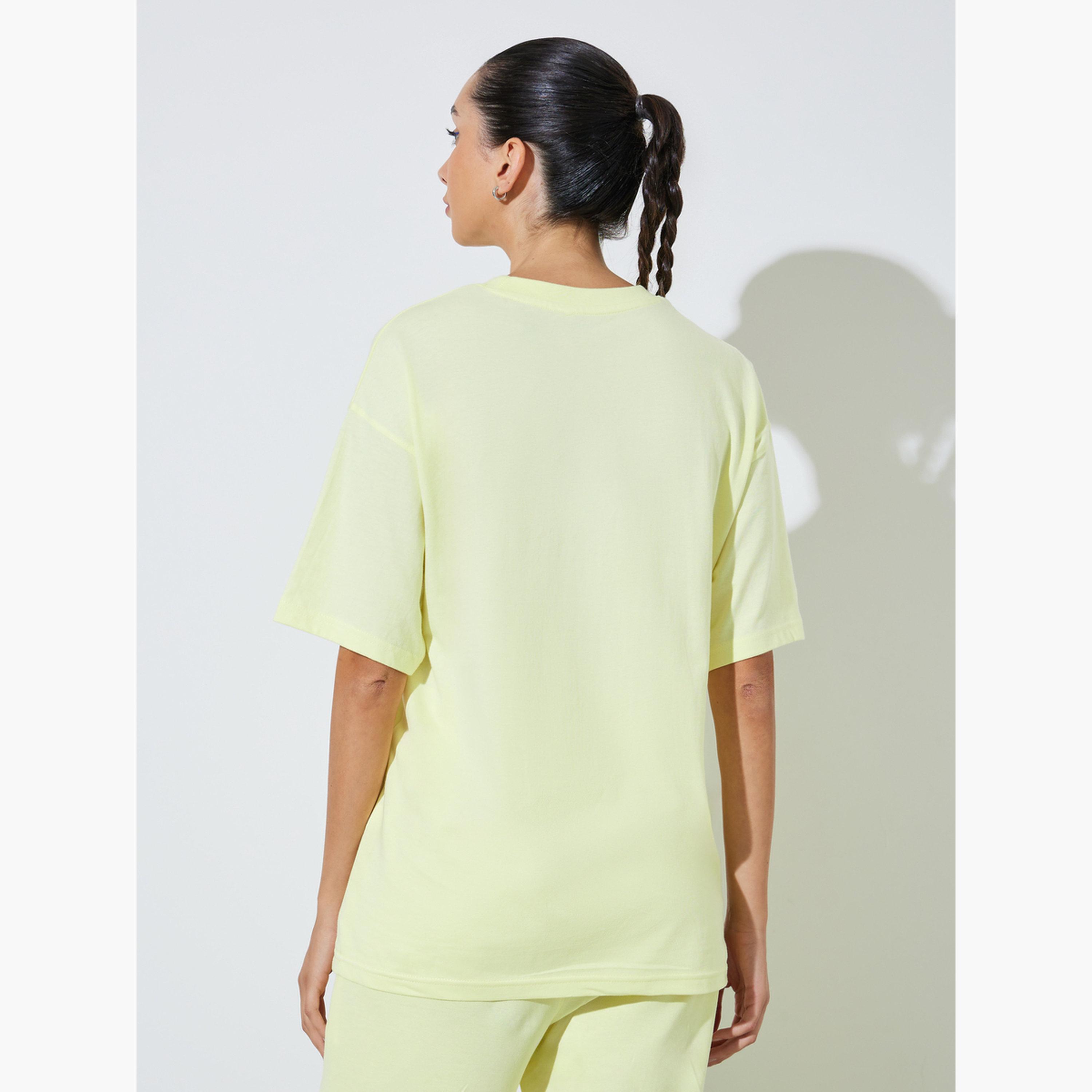 Styli Yellow Oversized Embroidered Cotton T-Shirt-women-clothing-tshirts-image-4