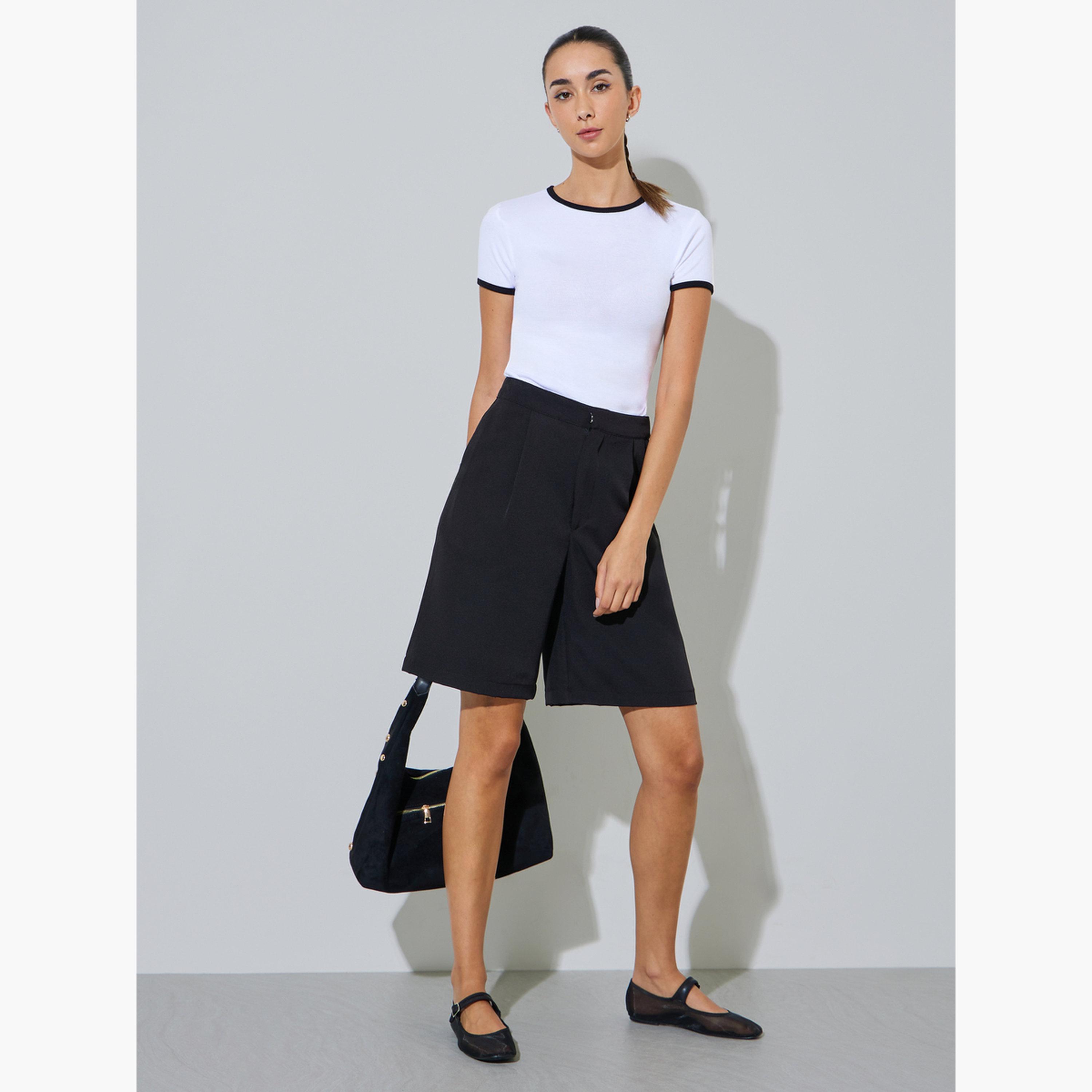 Styli White Fitted Ringer T-Shirt with Contrast Trim-women-clothing-tshirts-image-2