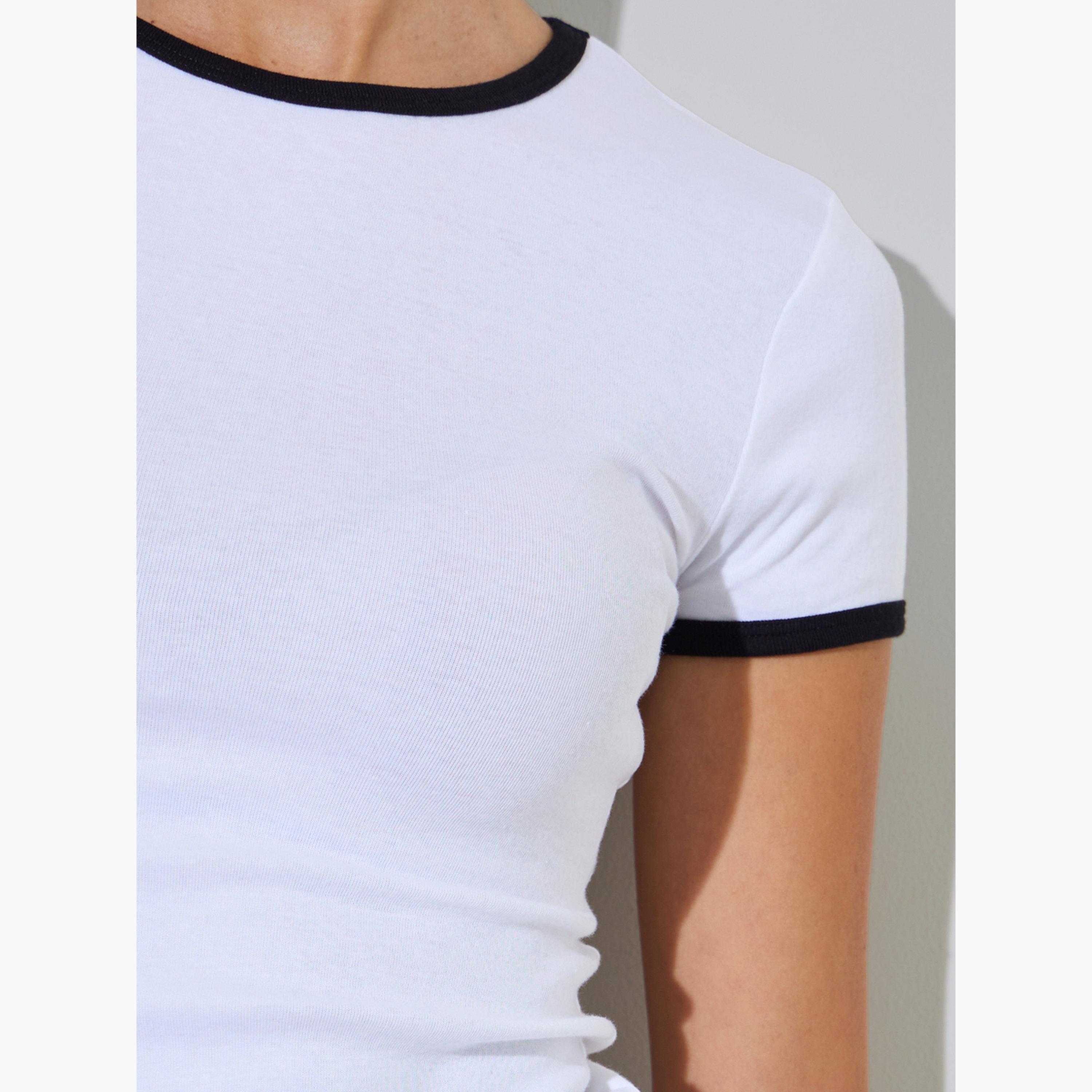 Styli White Fitted Ringer T-Shirt with Contrast Trim-women-clothing-tshirts-image-5