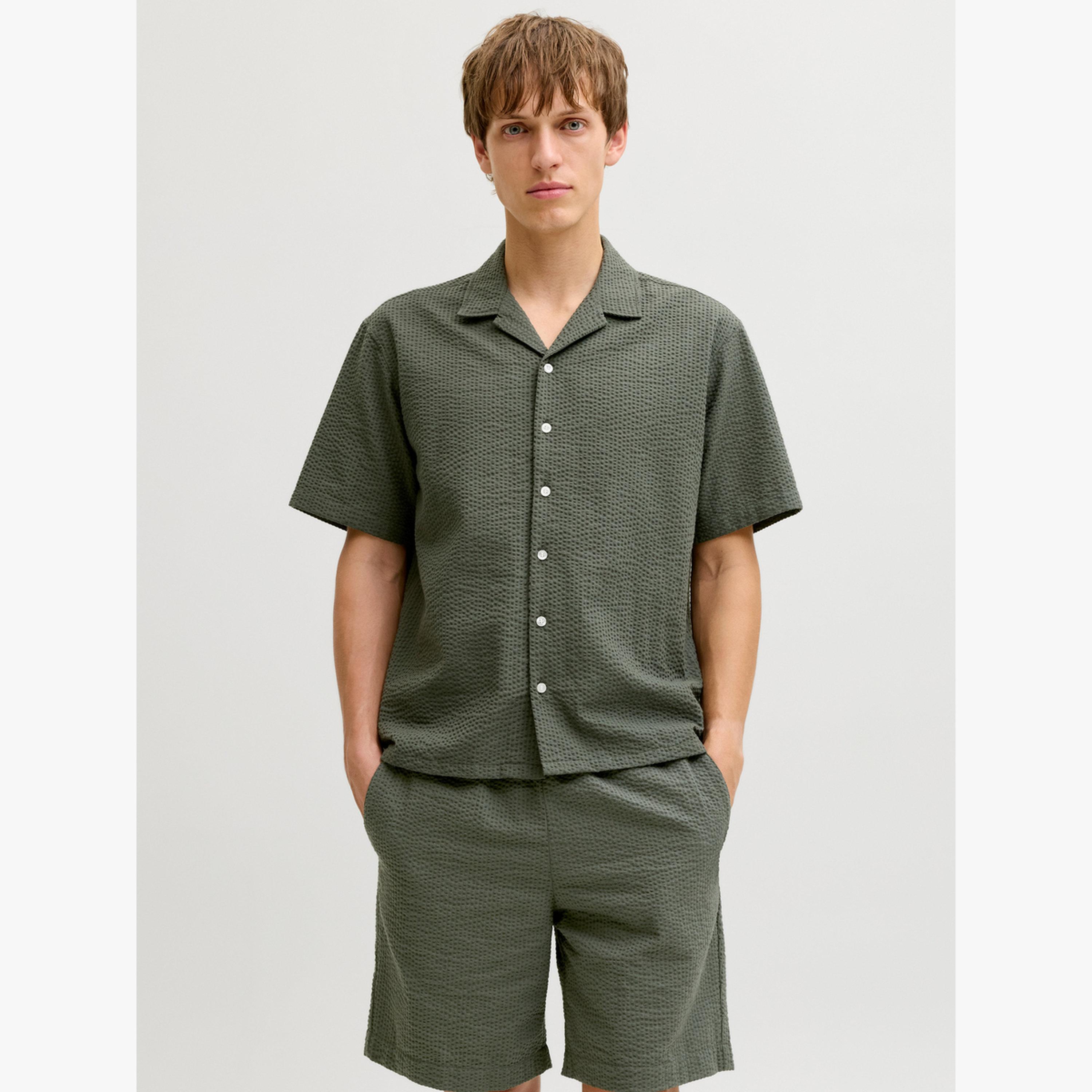 REBEL Green Resort Collar Seersucker Shirt-men-clothing-shirts-image-1