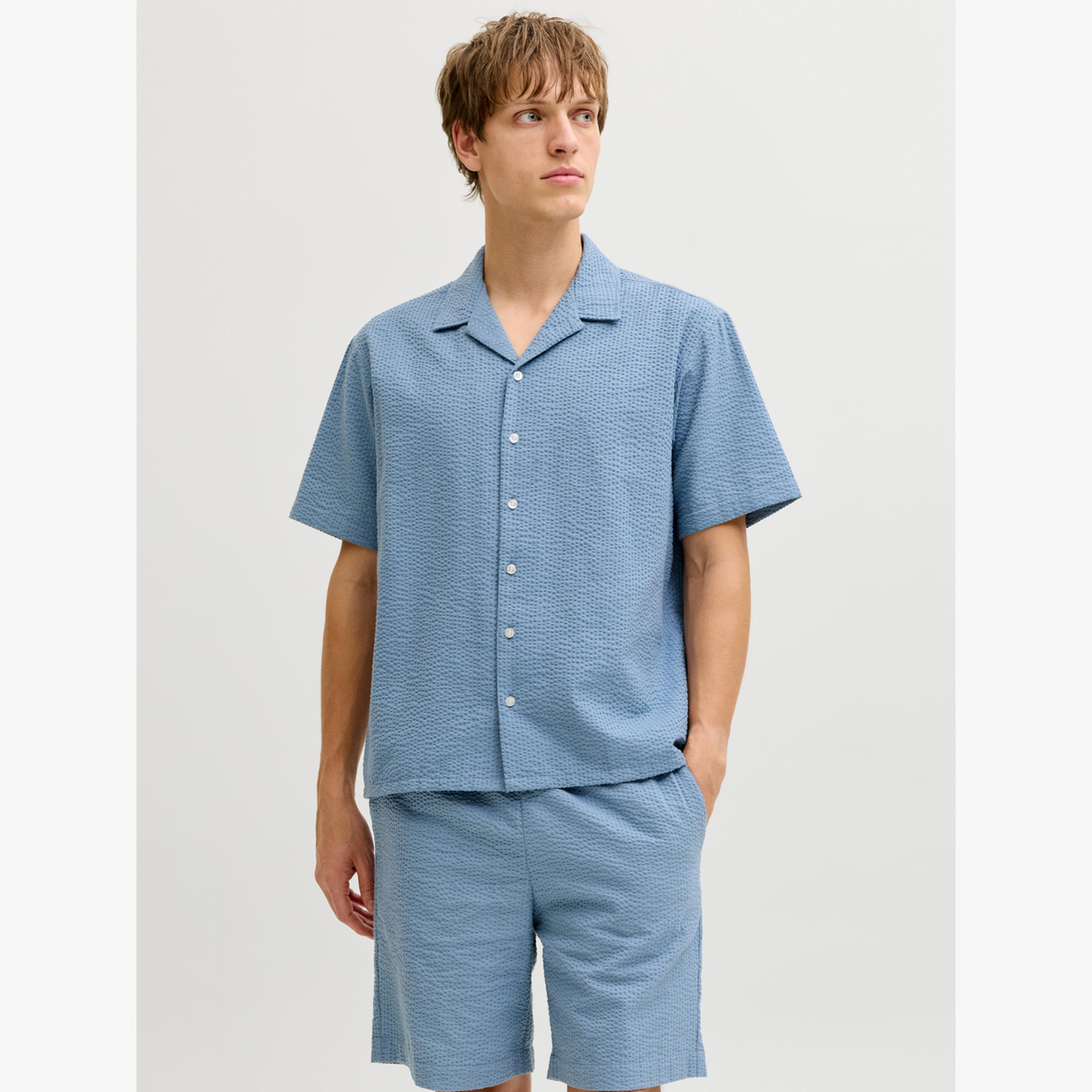 REBEL Blue Resort Collar Seersucker Shirt-men-clothing-shirts-image-1
