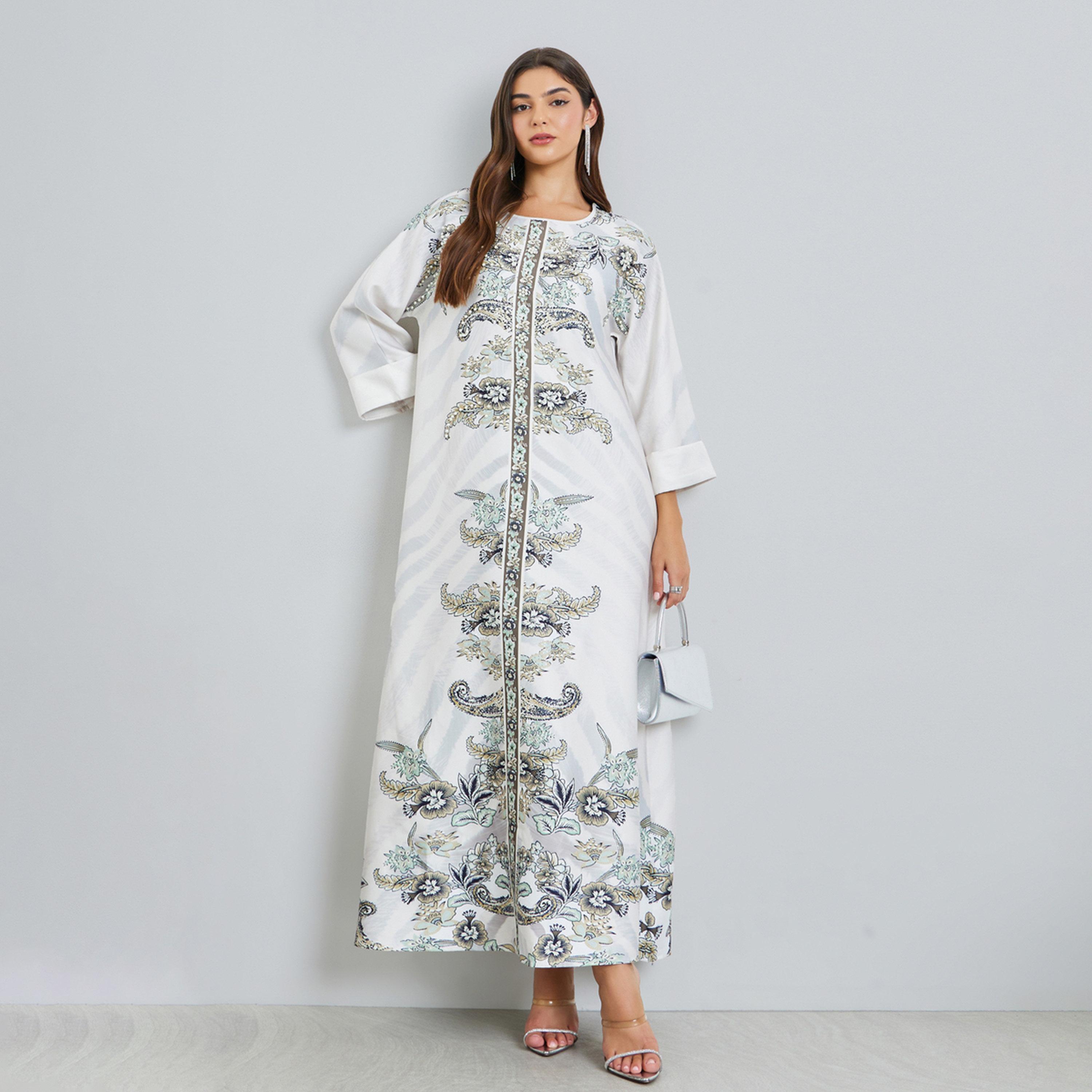 جلابية بحافة واسعة ومزينة بأحجار الراين ومطبعة-women-arabicclothing-jalabiyas-image-1