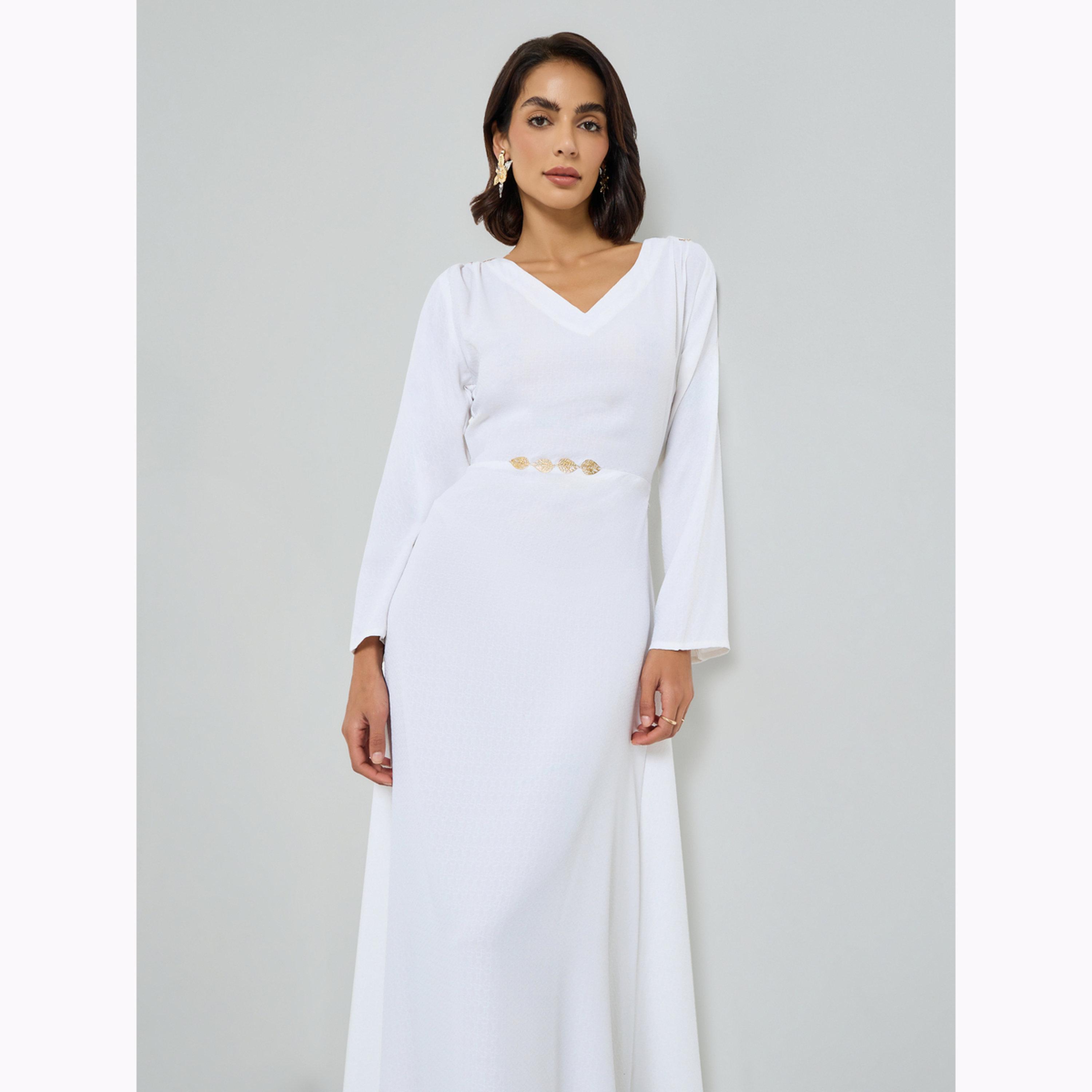 Maxim Creation X Styli White Maxi Dress with Metallic Leaf Detail-women-clothing-dresses-image-2