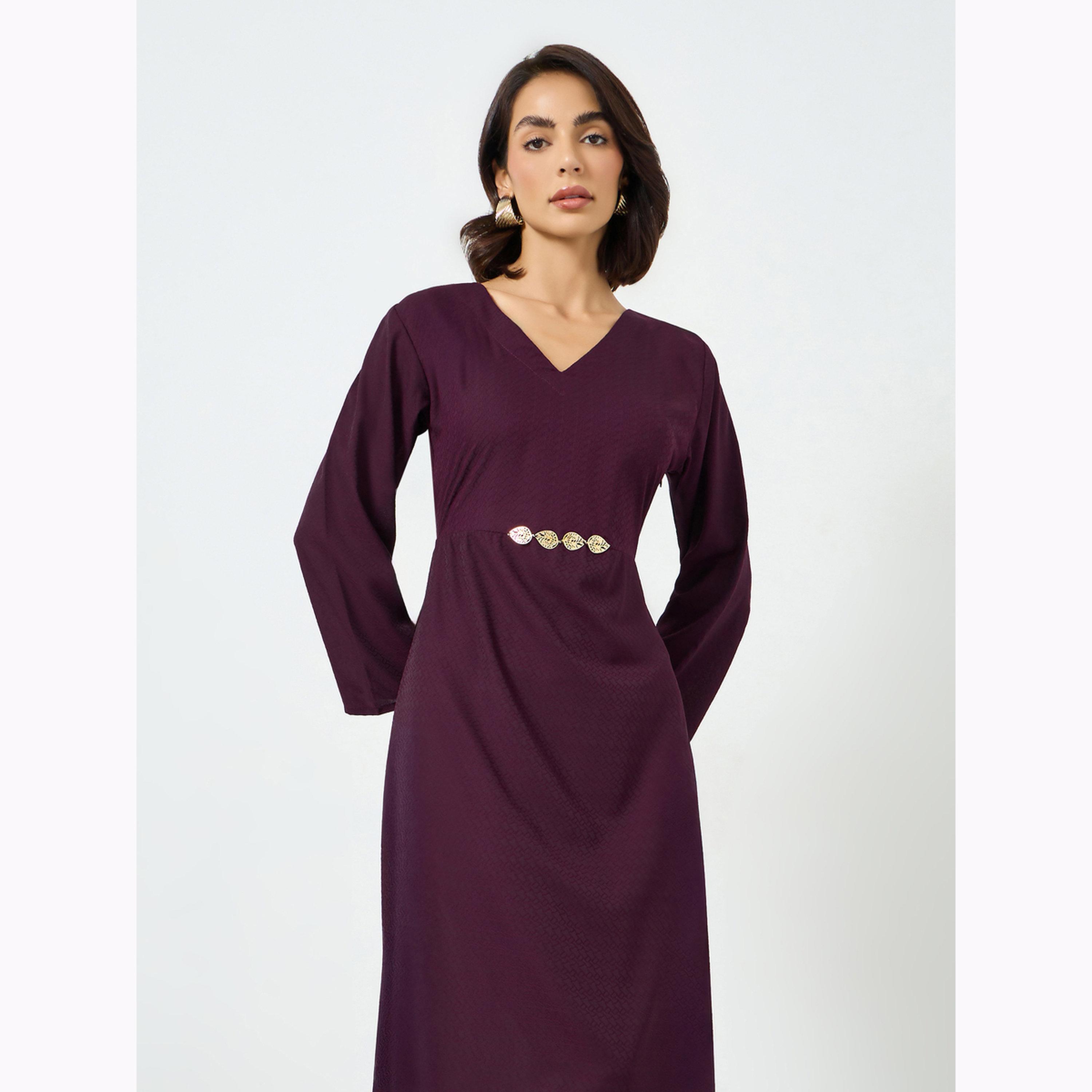 فستان طويل بتفاصيل أوراق شجر ميتاليك-women-clothing-dresses-image-2