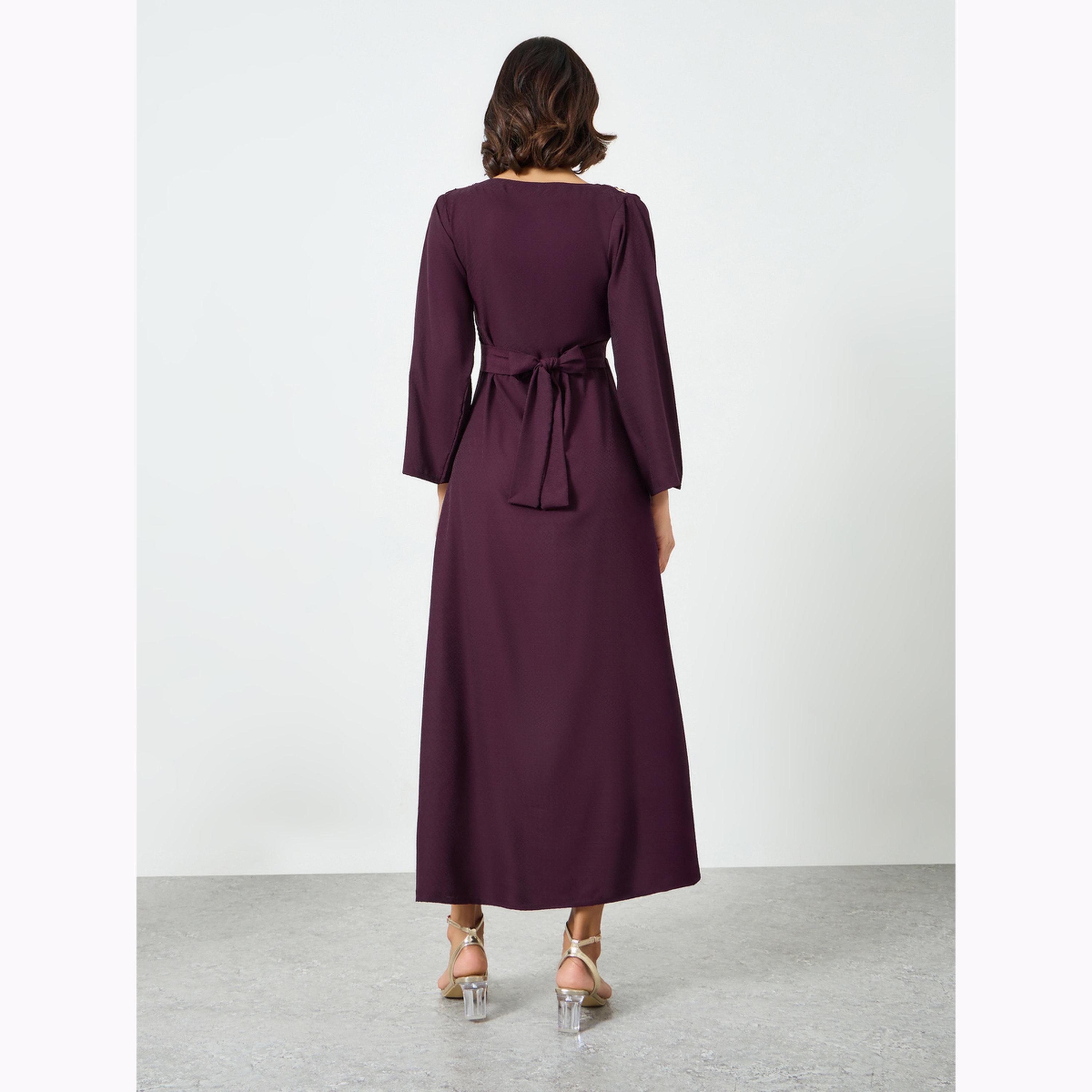 Maxim Creation X Styli Burgundy Maxi Dress with Metallic Leaf Detail-women-clothing-dresses-image-4
