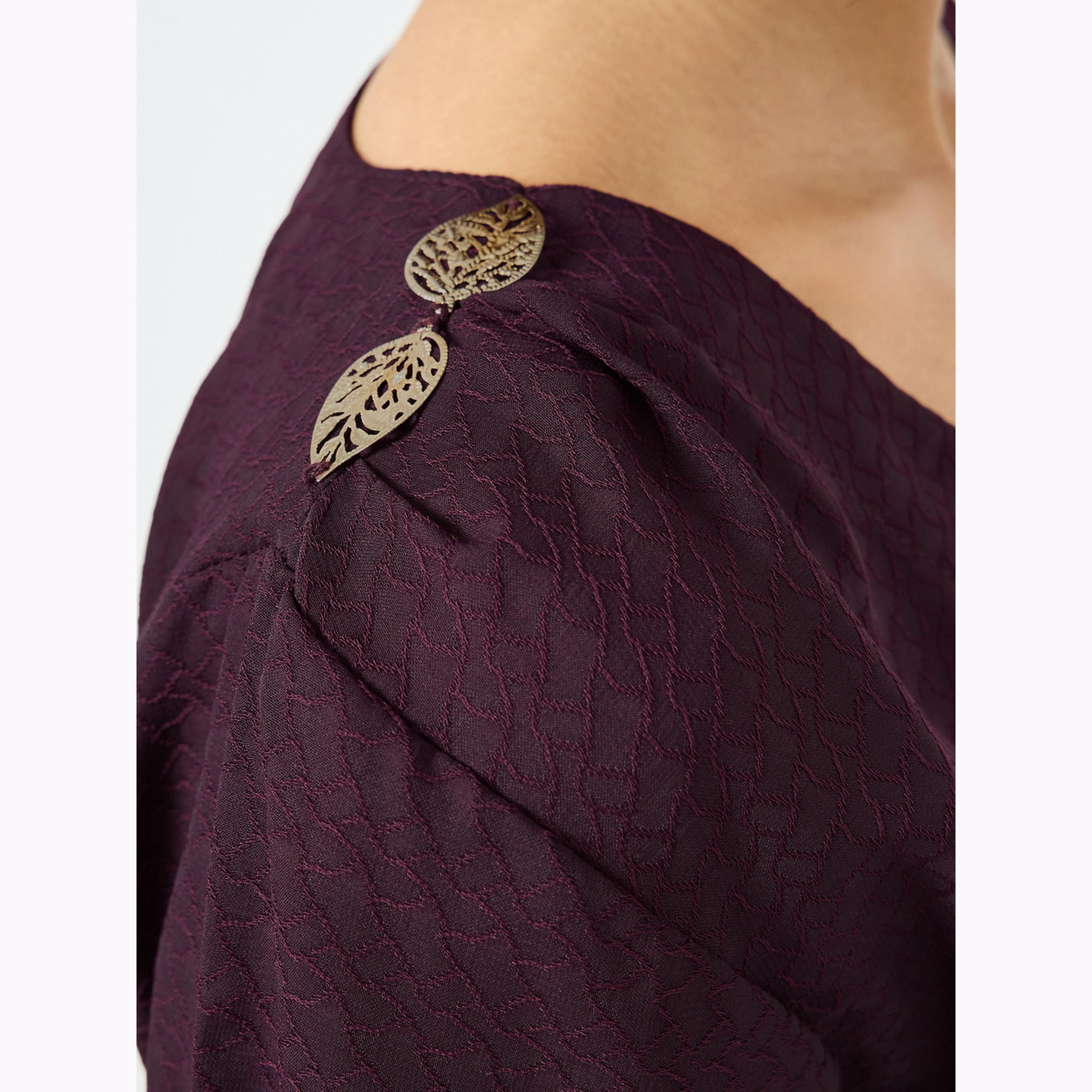 Maxim Creation X Styli Burgundy Maxi Dress with Metallic Leaf Detail-women-clothing-dresses-image-5