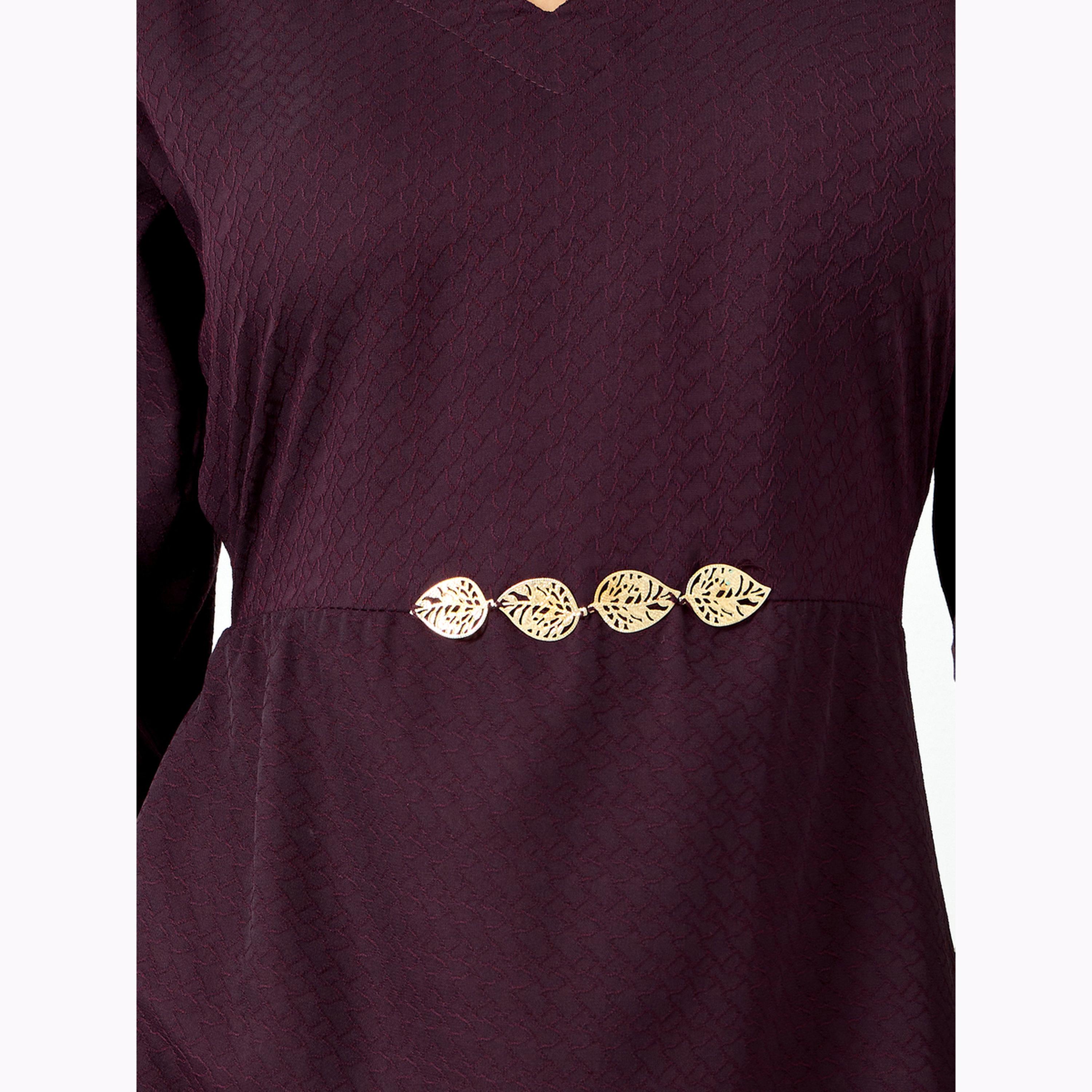 Maxim Creation X Styli Burgundy Maxi Dress with Metallic Leaf Detail-women-clothing-dresses-image-6