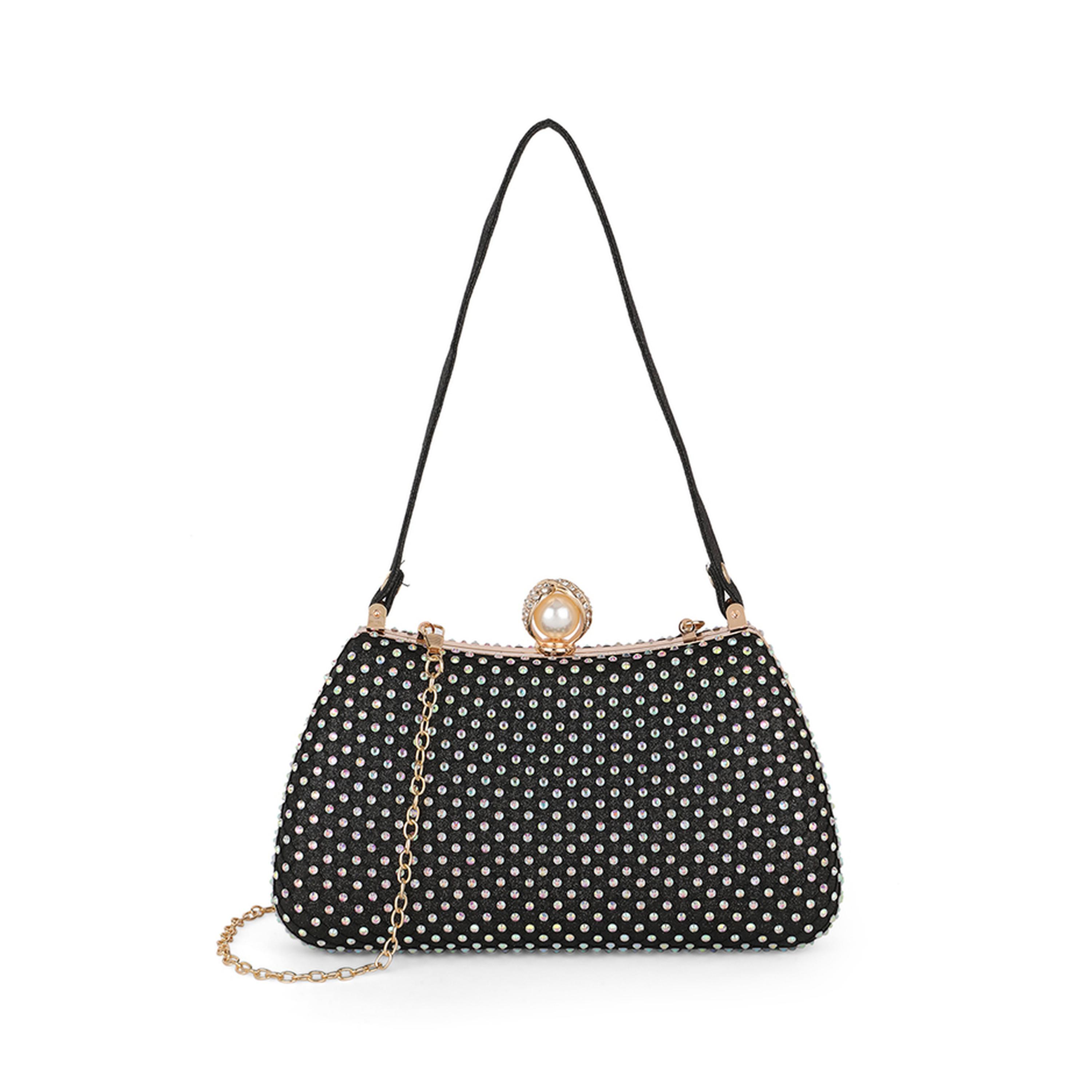 Globus X Styli Black Embellished Clutch with Chain Strap-women-bagsandwallets-handbags-image-1