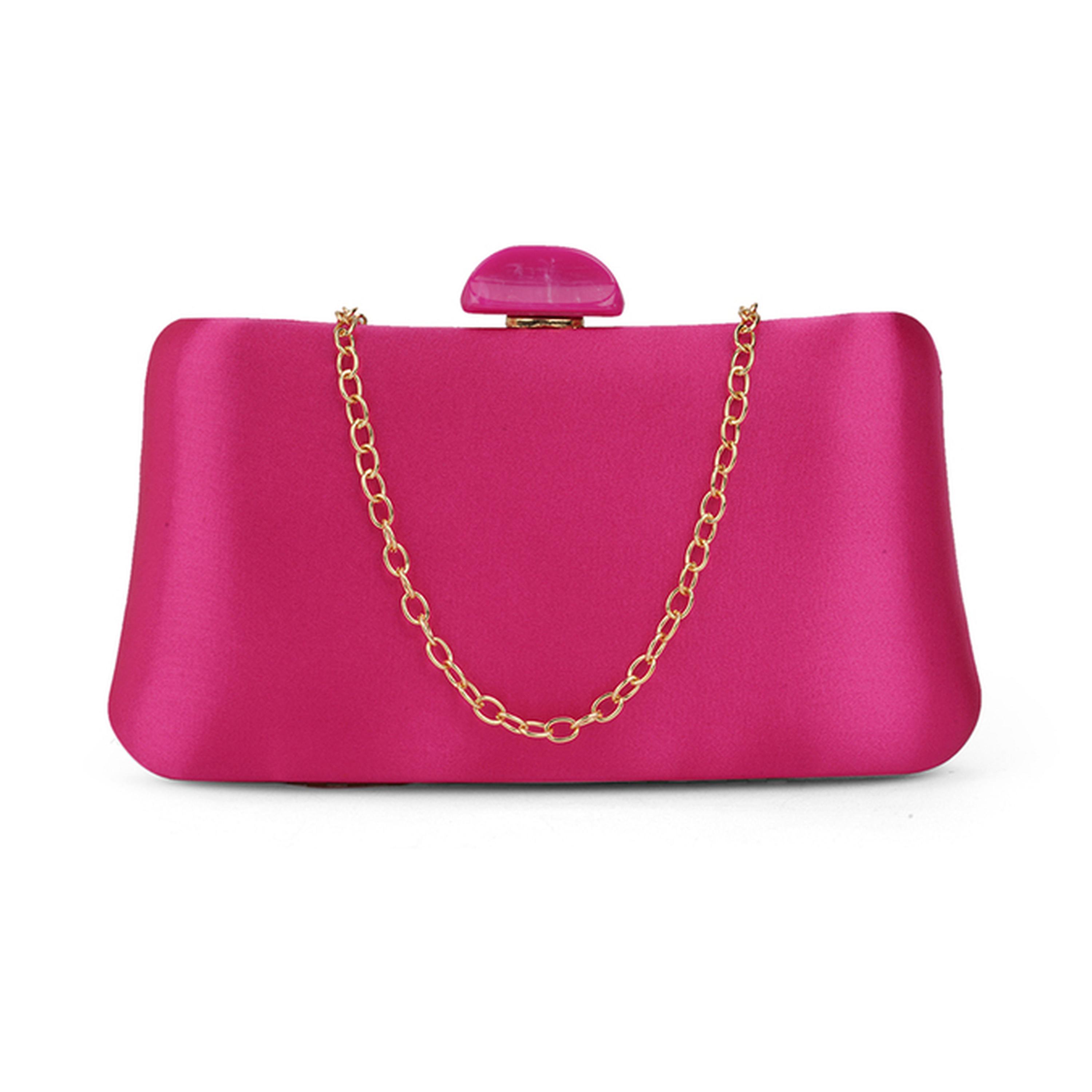 شنطة كلتش مستطيلة وردية لامعة بحزام سلسلة-women-bagsandwallets-handbags-image-1